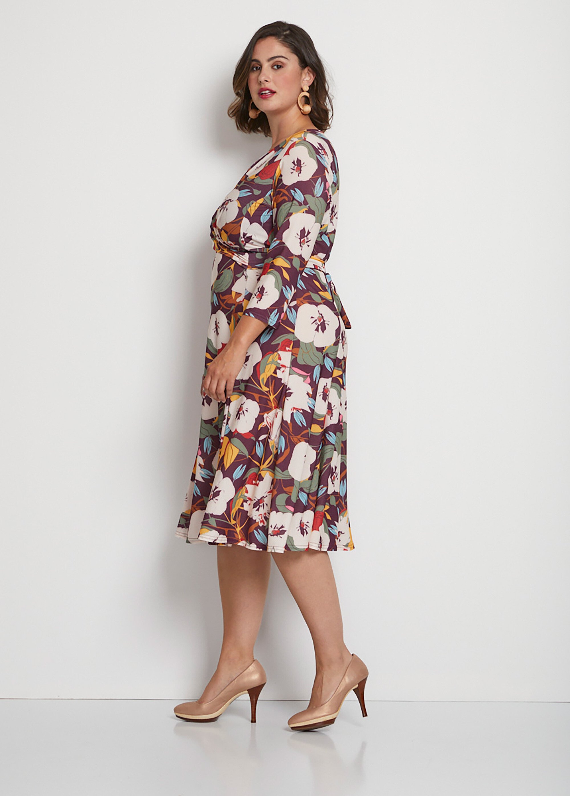 Robe courte effet cache-coeur motif floral Femme Grande Taille Rouge HUELVA DR1