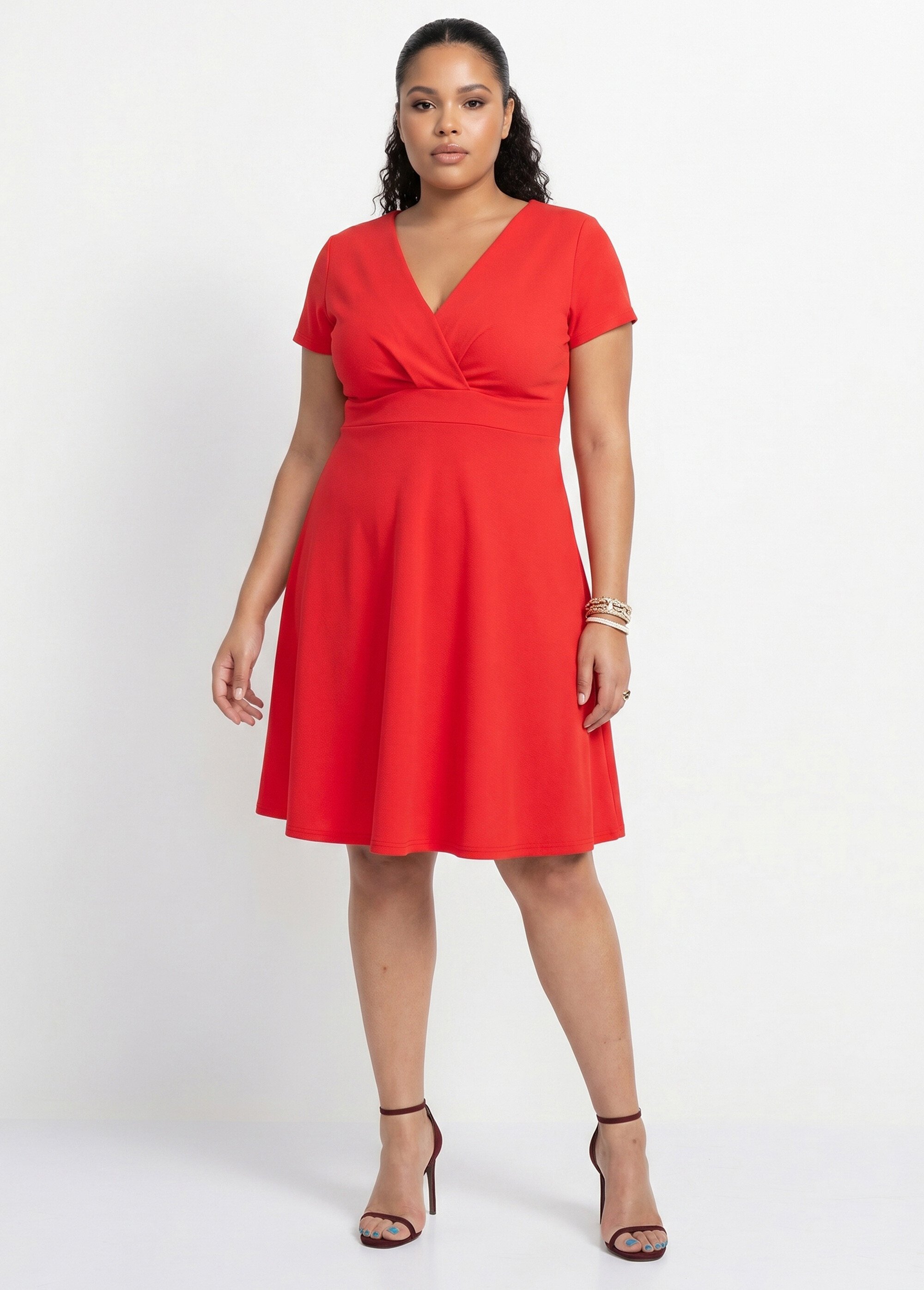 Robe courte effet drapé maille gaufrée Femme Grande Taille Rouge WOLLA FA1