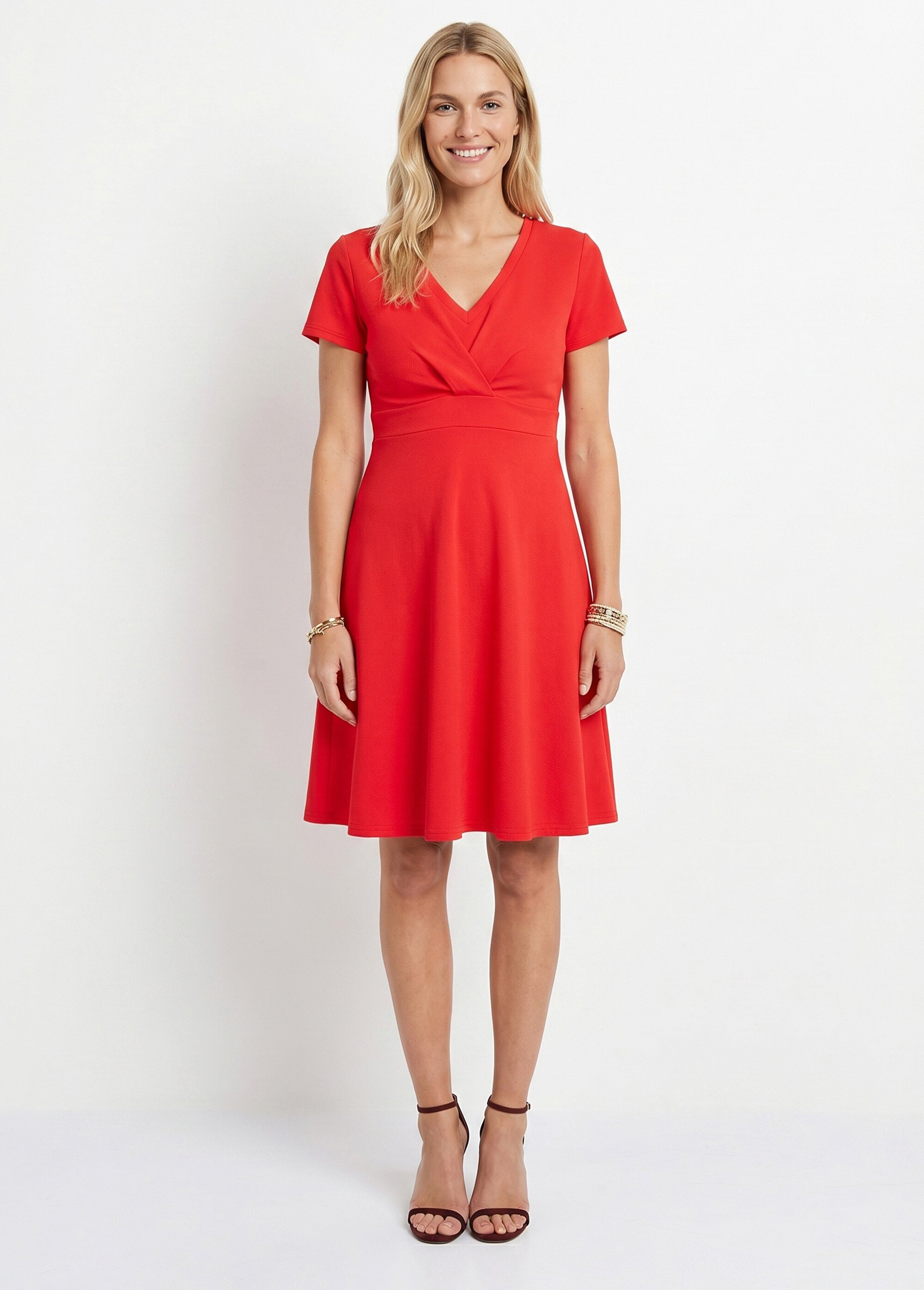 Robe courte effet drapé maille gaufrée Femme Rouge WOLLA FA1