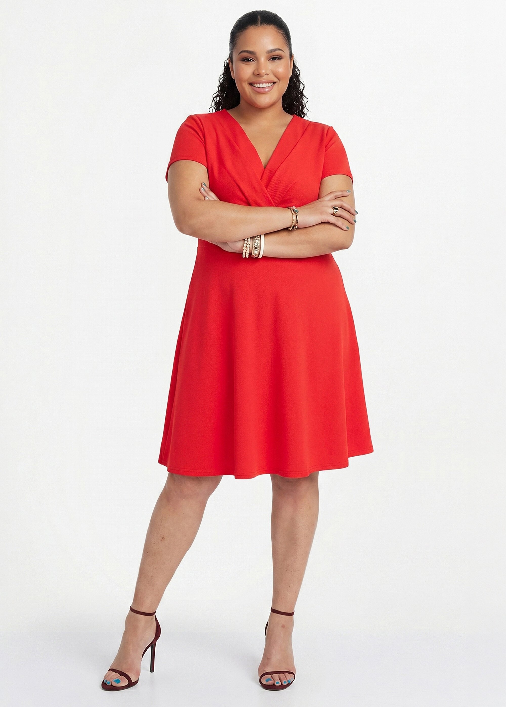 Robe courte effet drapé maille gaufrée Femme Grande Taille Rouge WOLLA MV1