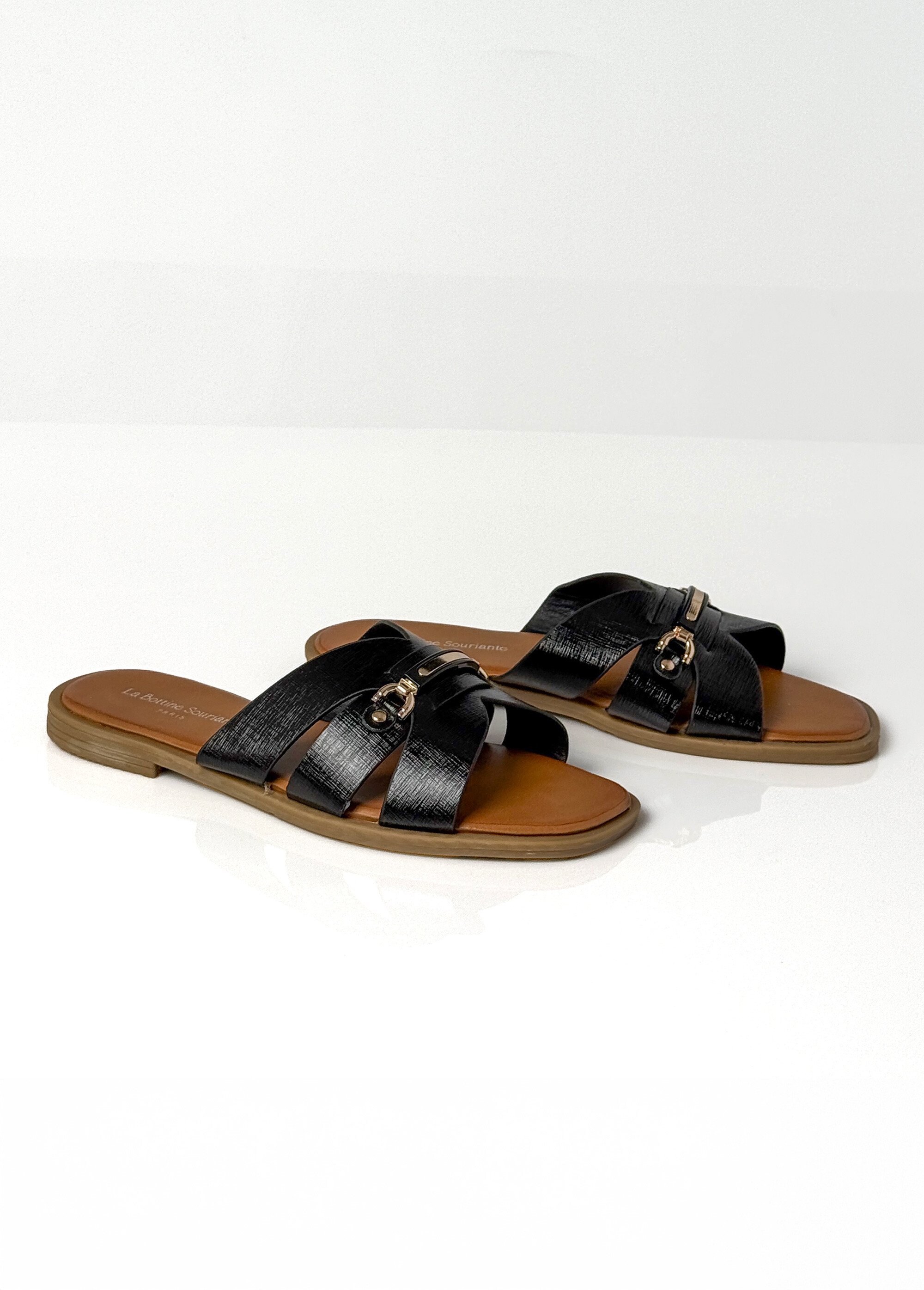 Sandales chic simili cuir, détails métal