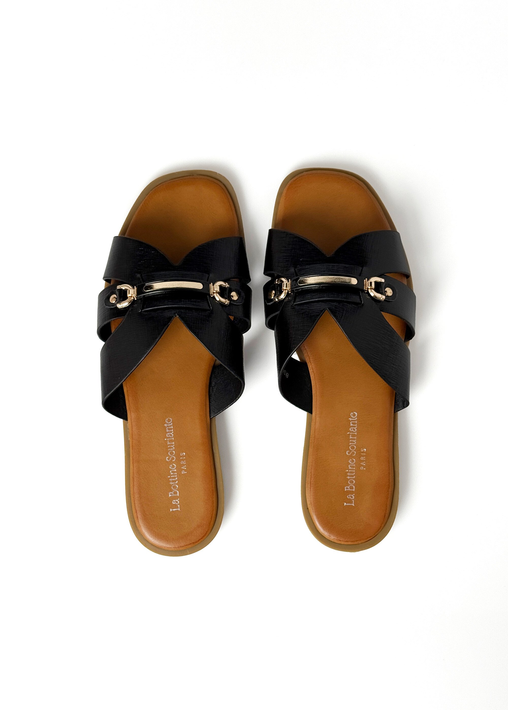 Sandales chic simili cuir, détails métal Femme Noir LBSBSL9962 OV1