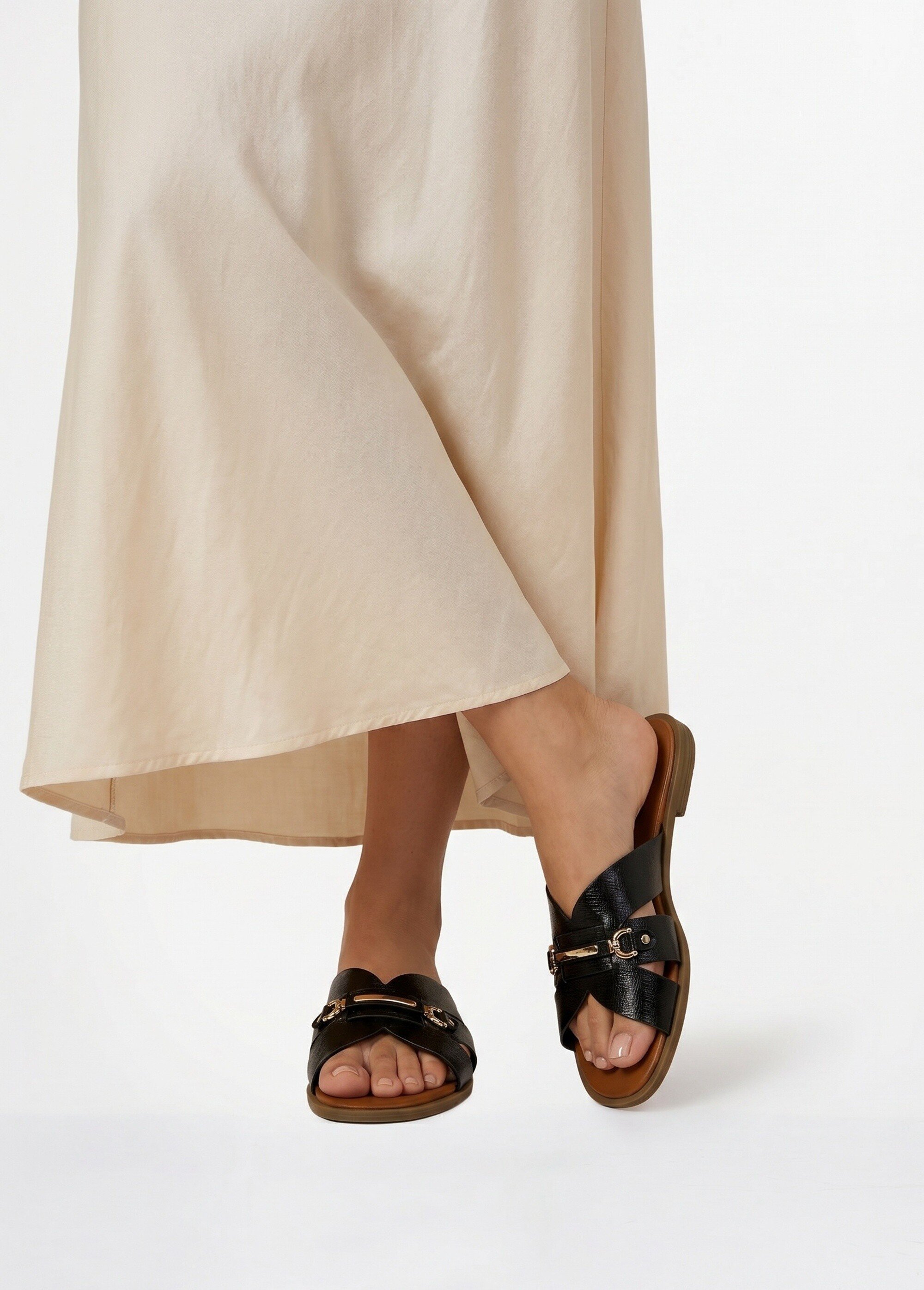 Sandales chic simili cuir, détails métal Femme Noir LBSBSL9962 SI1