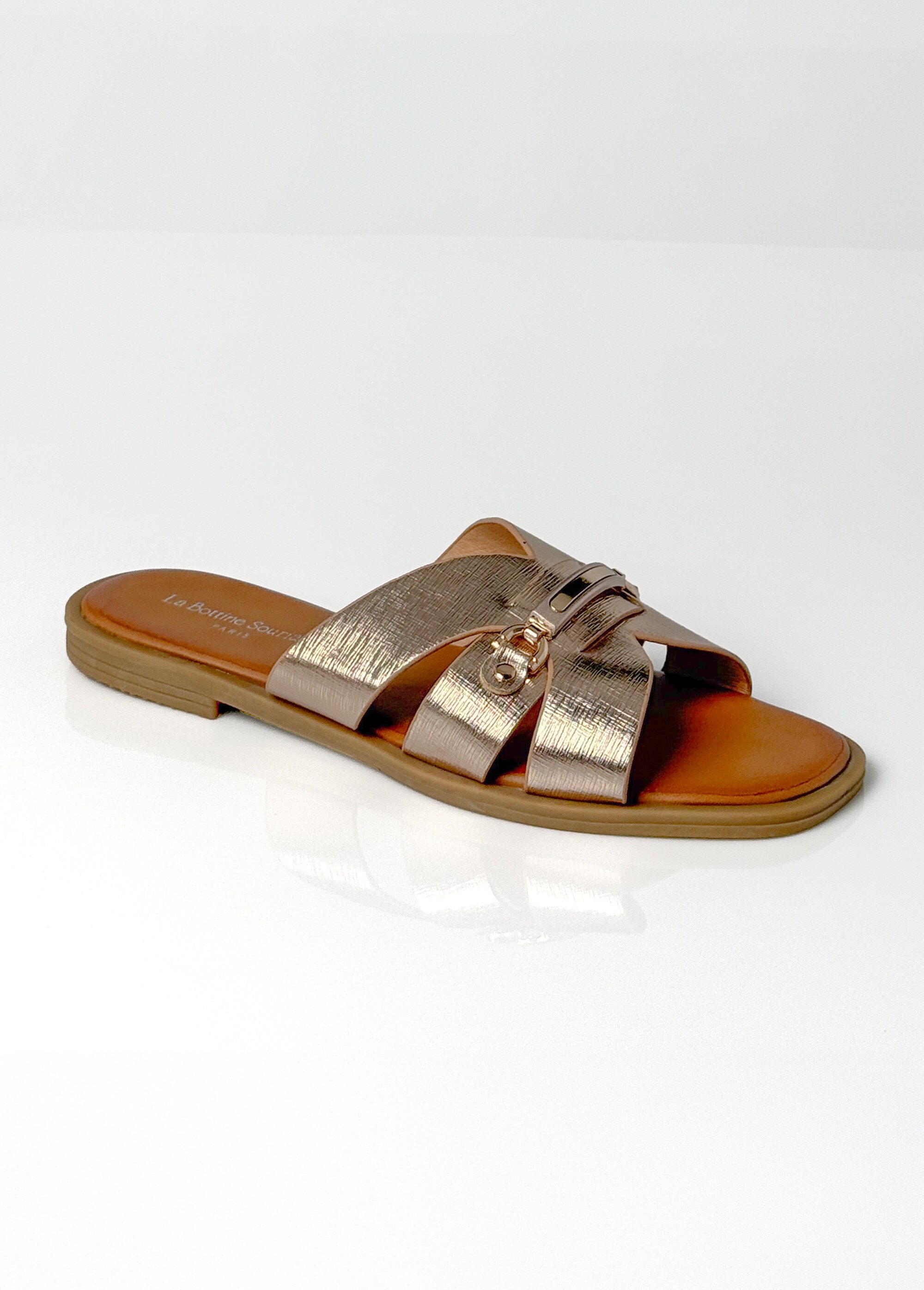 Sandales chic simili cuir, détails métal