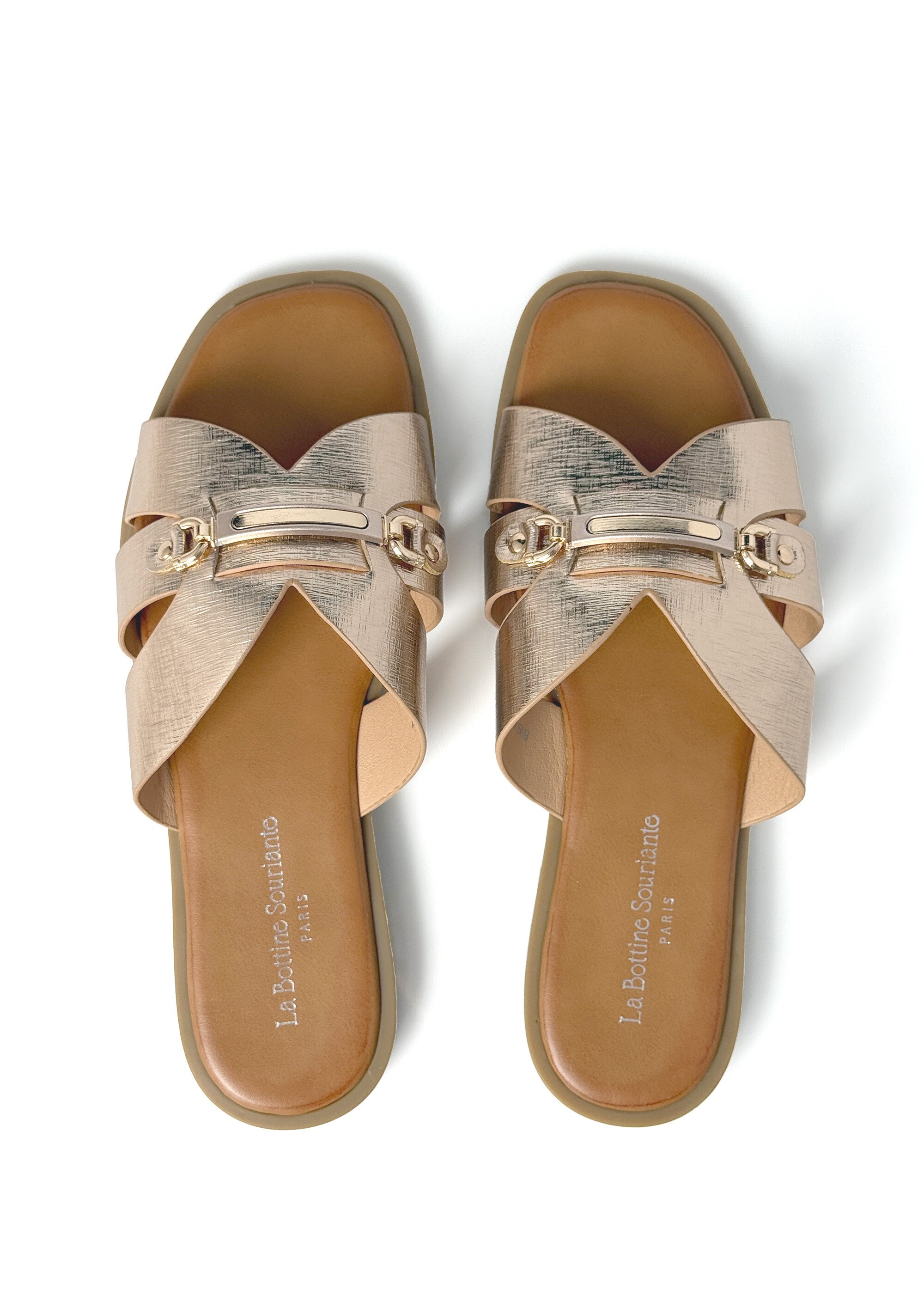 Sandales chic simili cuir, détails métal Femme Beige LBSBSL9962 OV1
