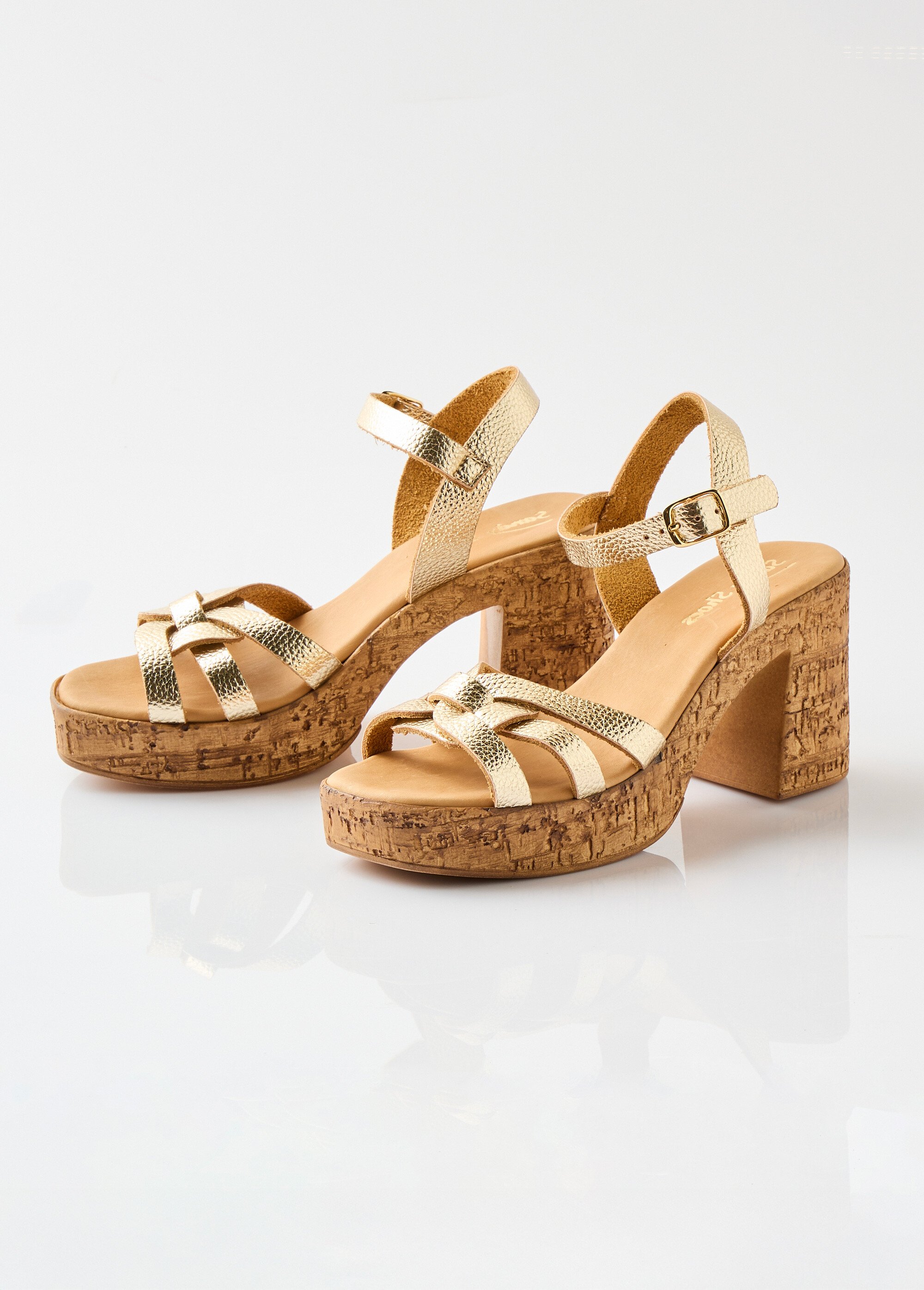 Sandales plateforme talon effet liège Femme Doré OBERDORF DE1