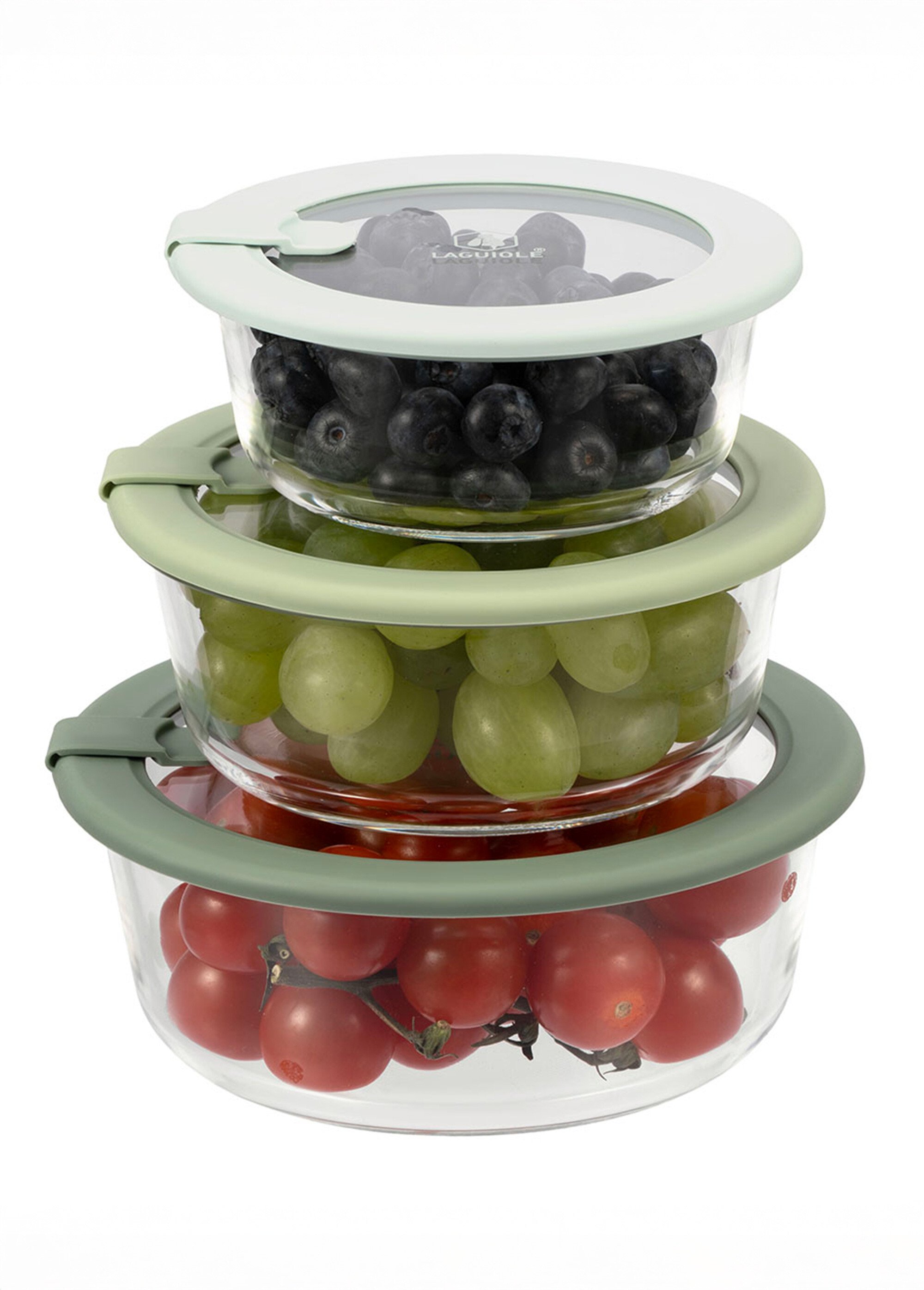 Set 3 boîtes de conservation rondes, verre Vert 9280000 DE1
