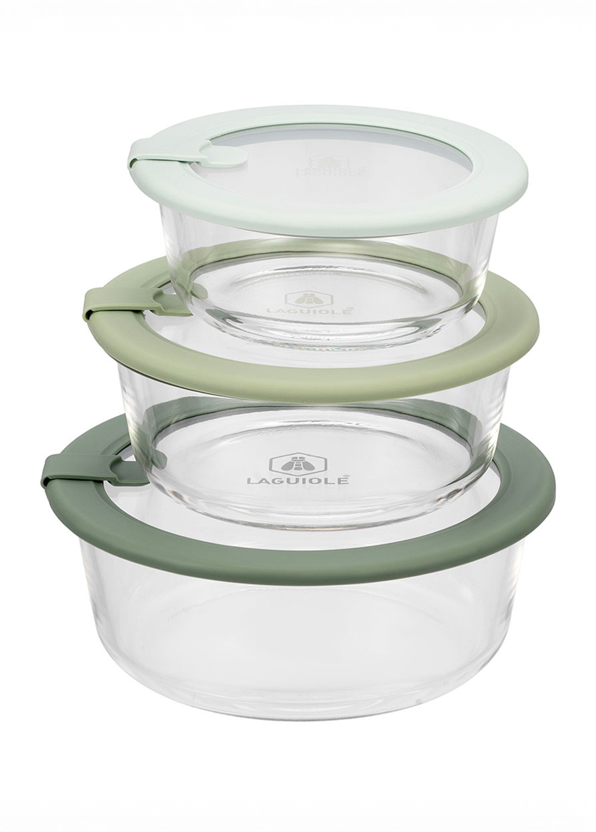 Set 3 boîtes de conservation rondes, verre Vert 9280000 FA1
