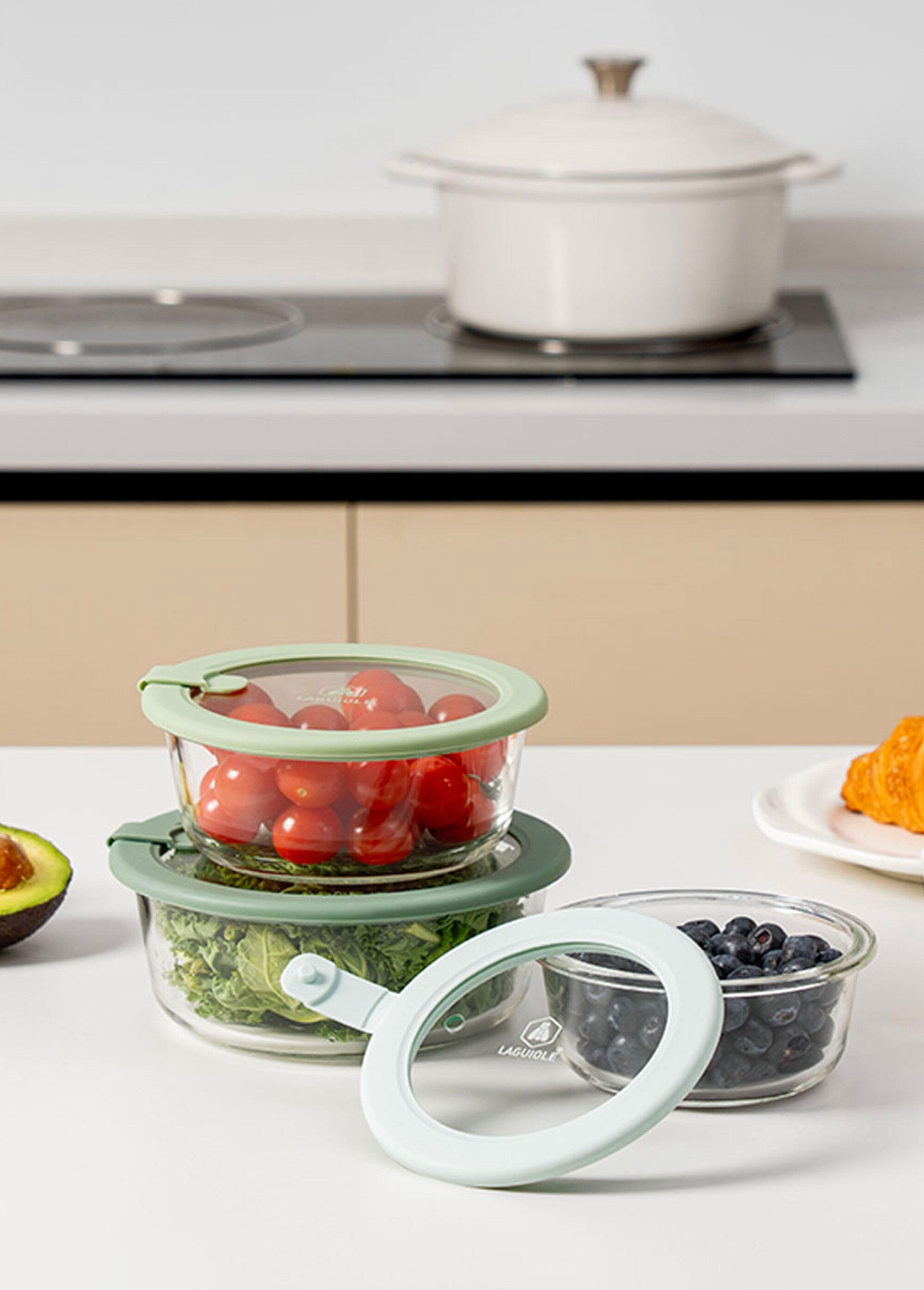 Set 3 boîtes de conservation rondes, verre Vert 9280000 SI1