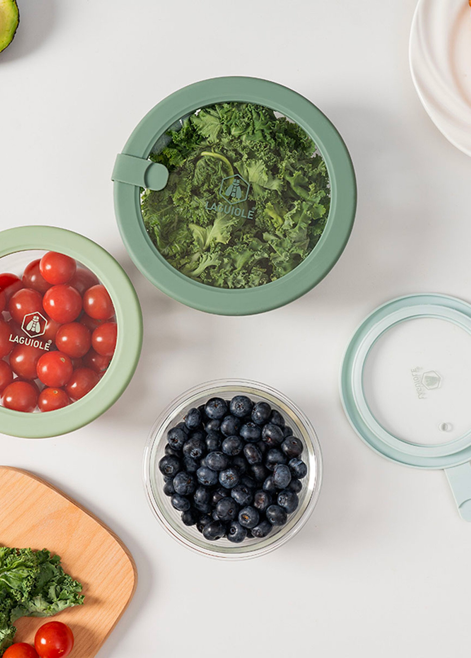 Set 3 boîtes de conservation rondes, verre Vert 9280000 SI2