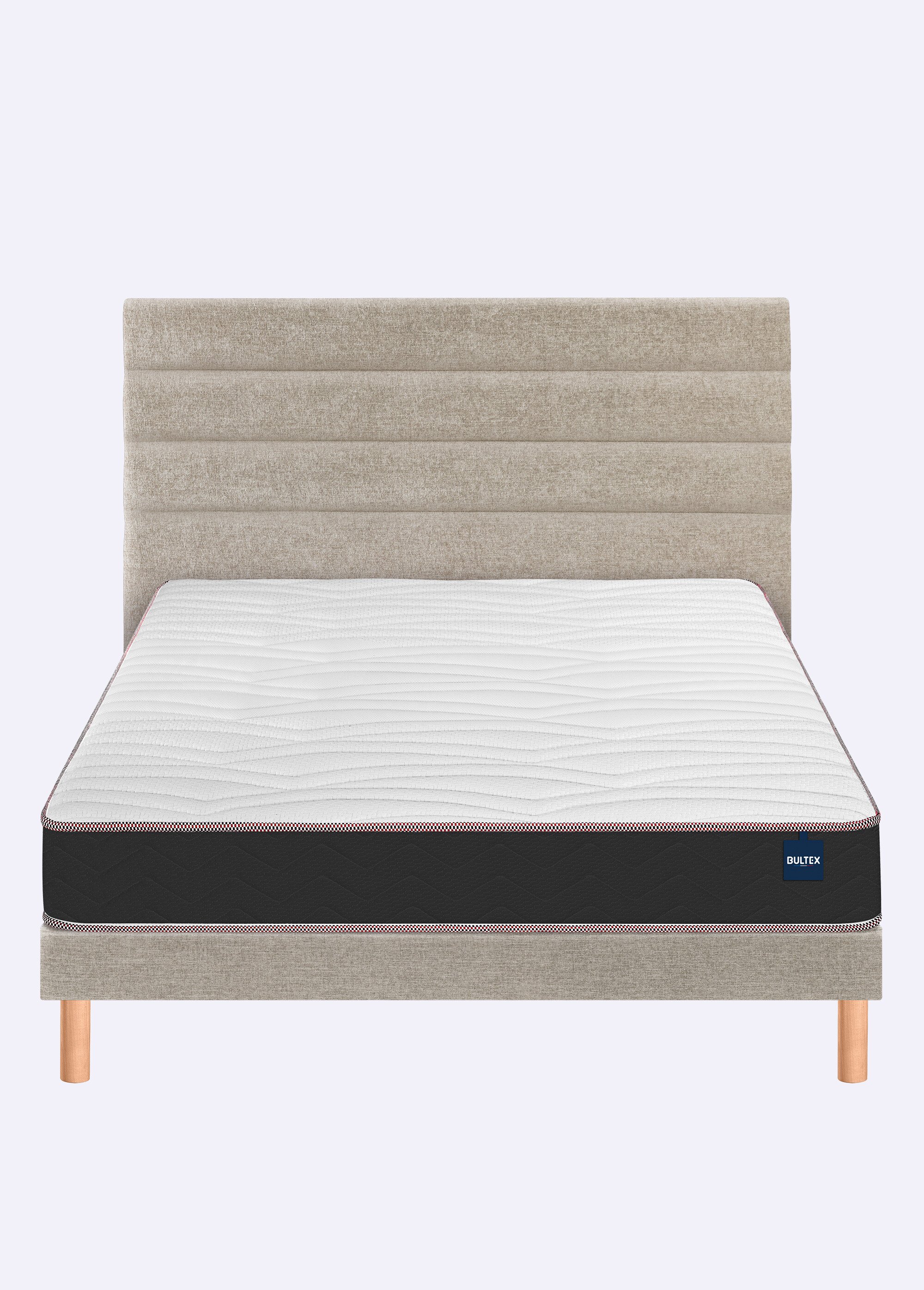 Sommier tapissier 14cm à lattes + pieds hêtre 17cm BEIGE BUL-VITAFERME DE5