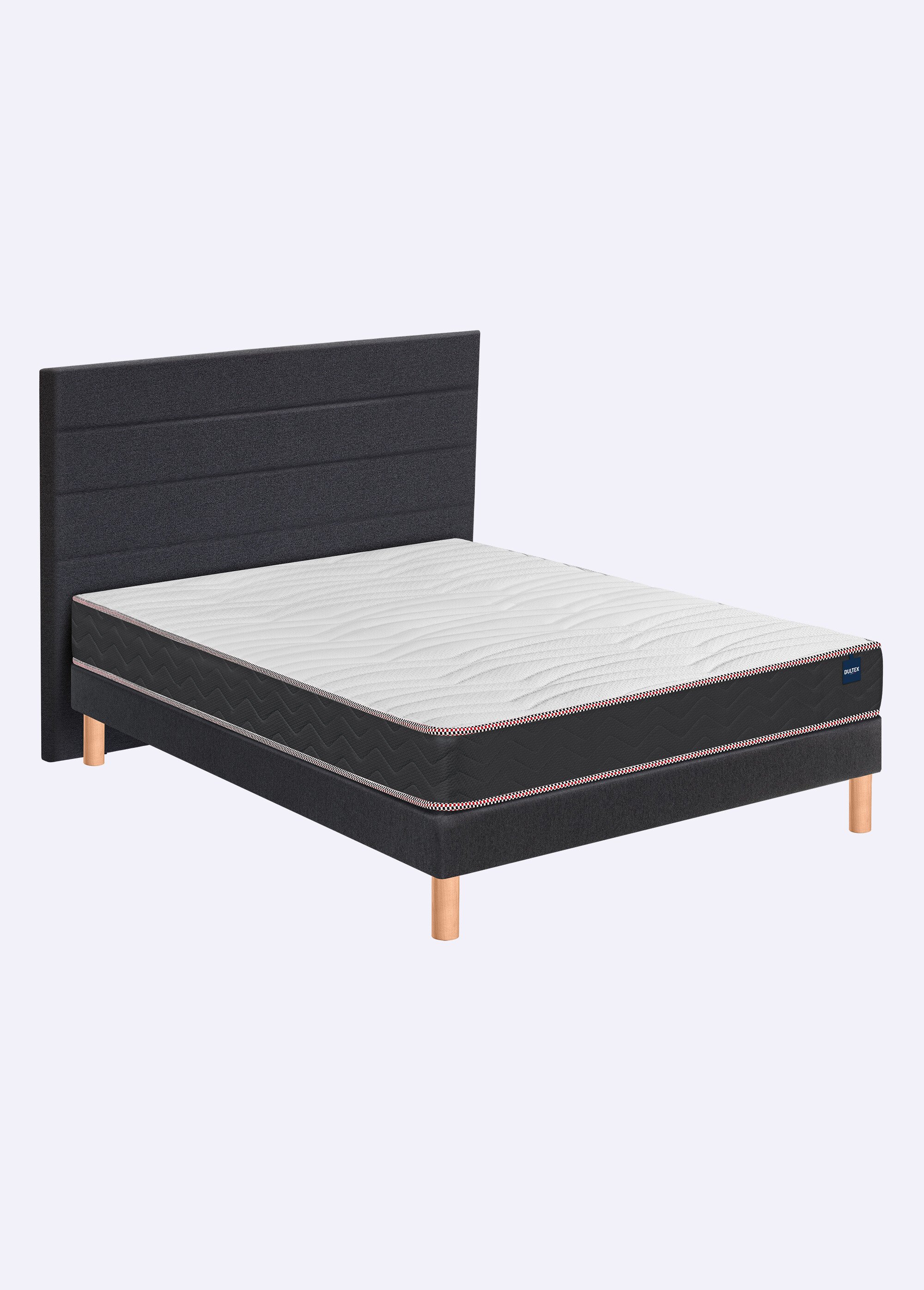 Sommier tapissier 14cm à lattes + pieds hêtre 17cm GRIS BUL-VITAFERME DE4