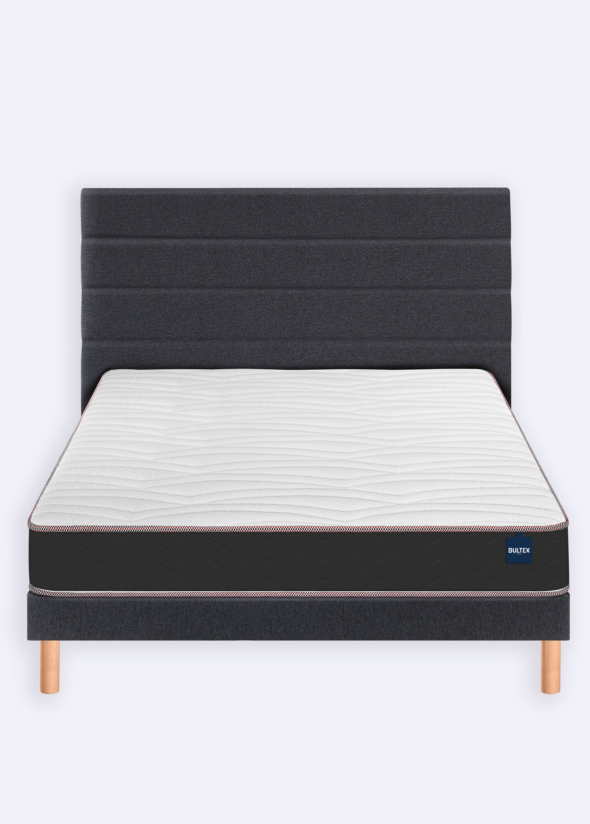 Sommier tapissier 14cm à lattes + pieds hêtre 17cm GRIS BUL-VITAFERME DE5