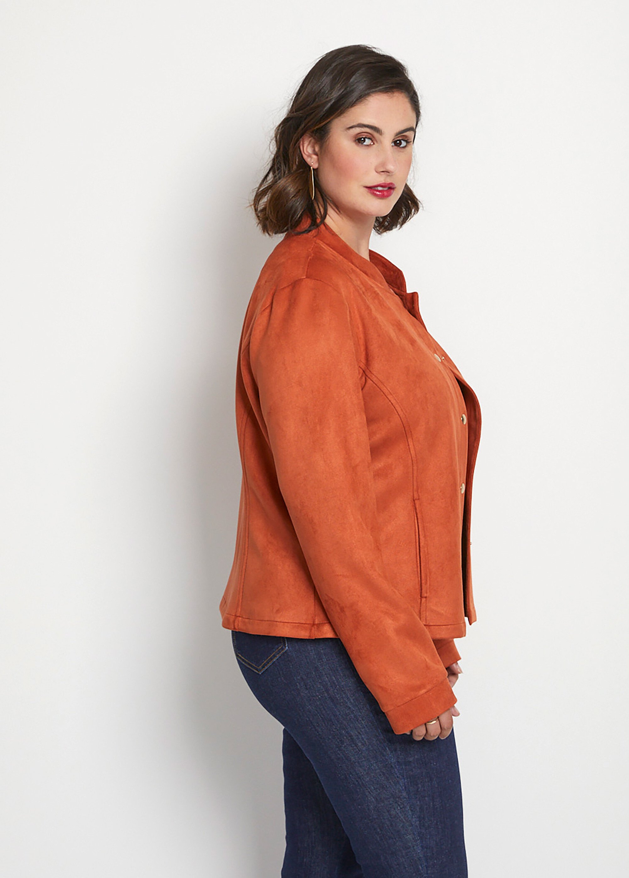 Veste courte pressionnée maille suédée Femme Grande Taille Rouge TIBET DR1