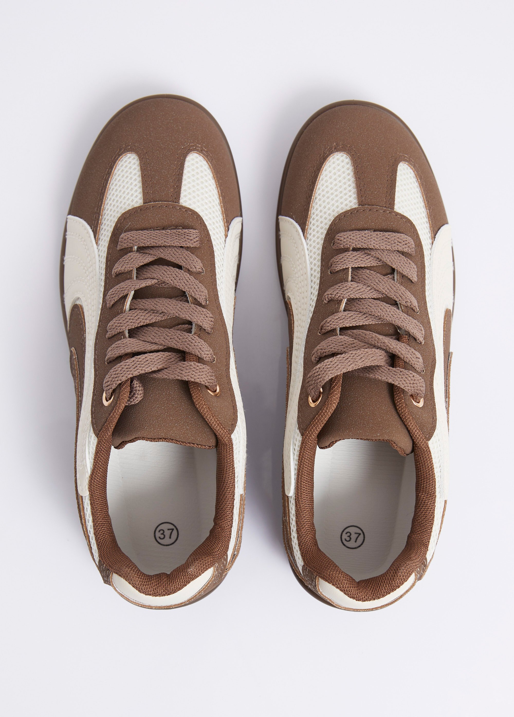 Baskets bicolores + bimatières à lacets Femme Marron ERY98-73 OV1