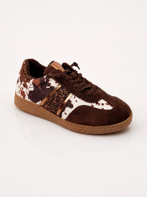 Baskets femme motif animalier à paillettes Femme Marron OCOW FA1