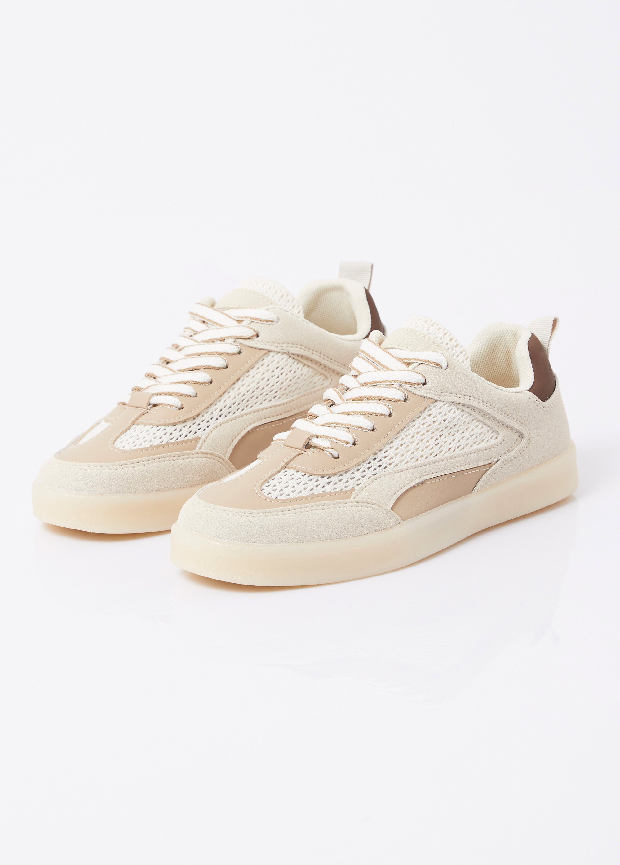 Baskets multimatières semelle compensée Femme Beige ERY9189 DE1