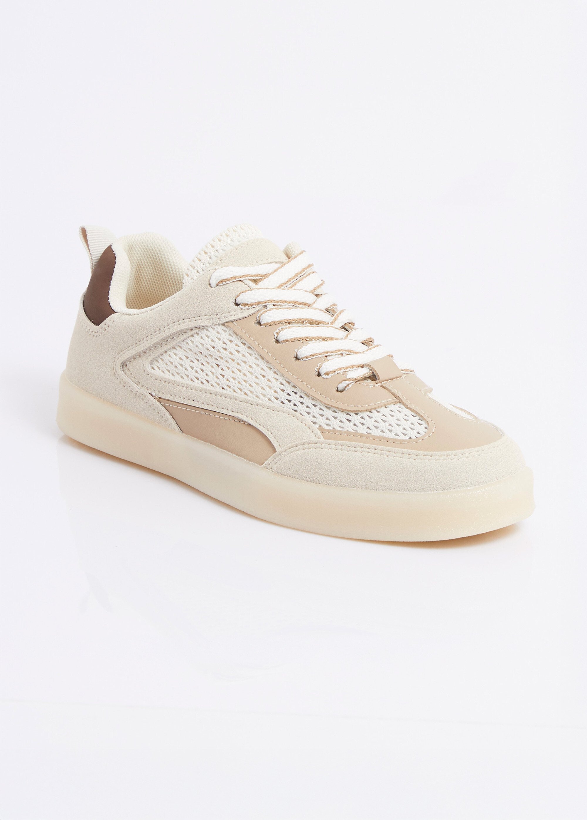 Baskets multimatières semelle compensée Femme Beige ERY9189 FA1