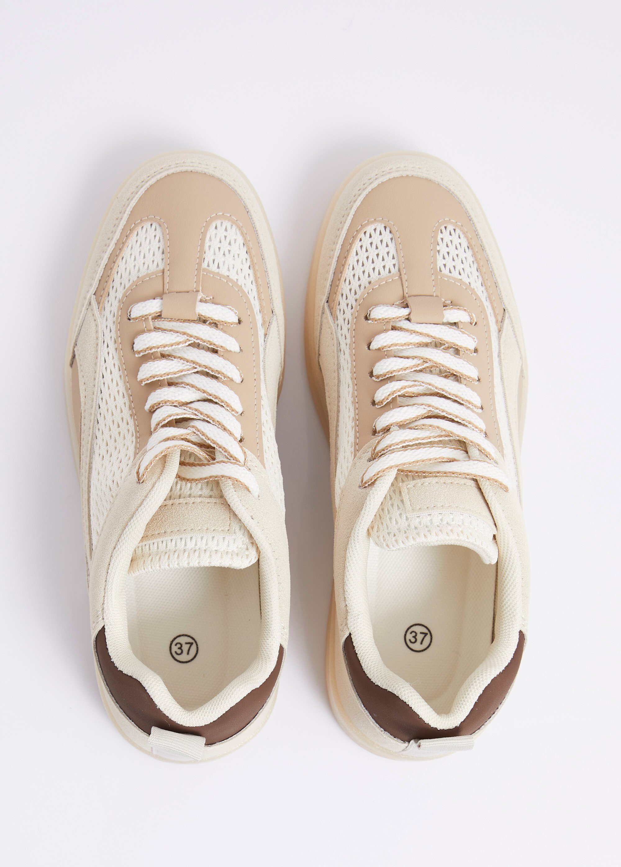 Baskets multimatières semelle compensée Femme Beige ERY9189 OV1