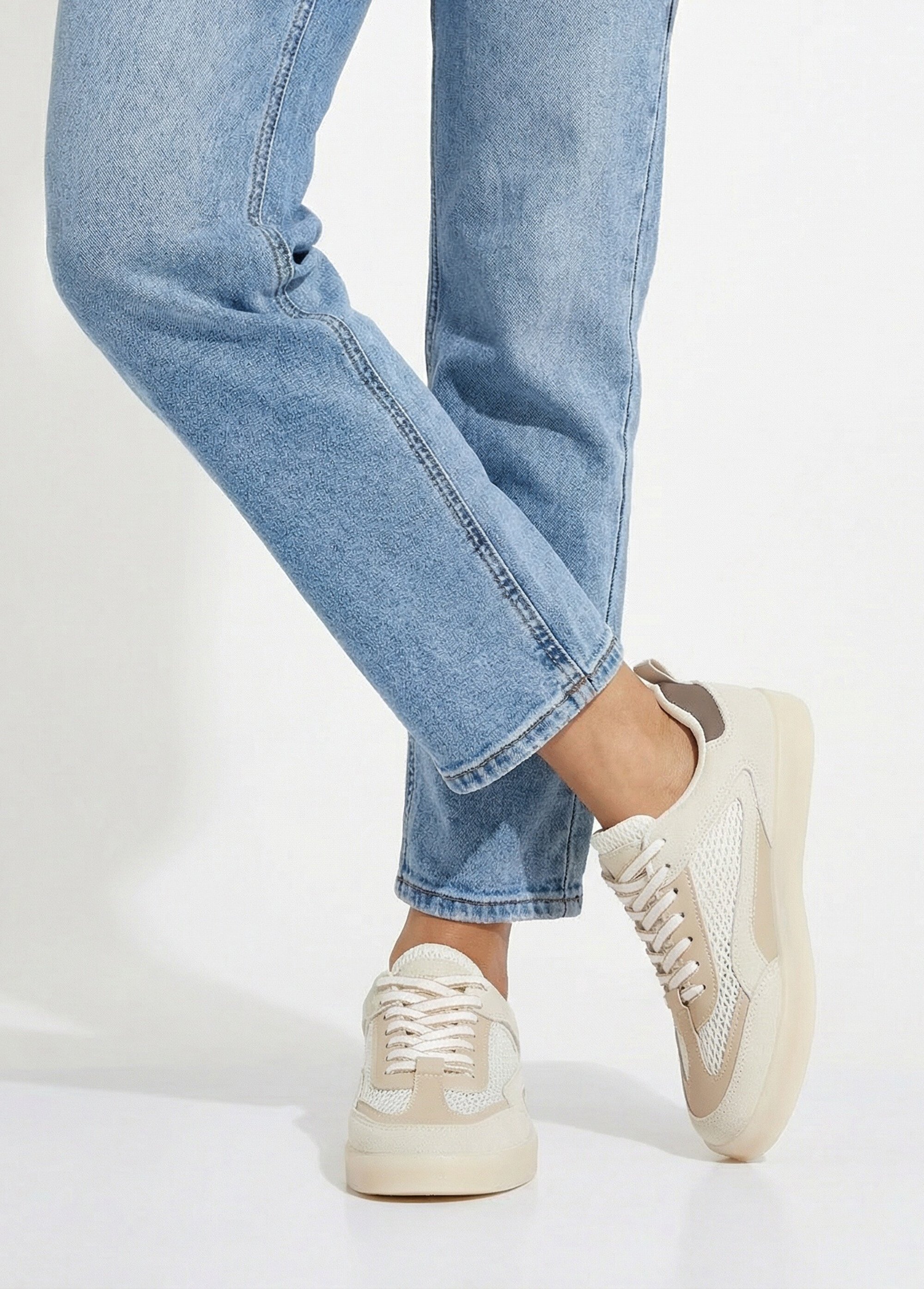 Baskets multimatières semelle compensée Femme Beige ERY9189 SI1