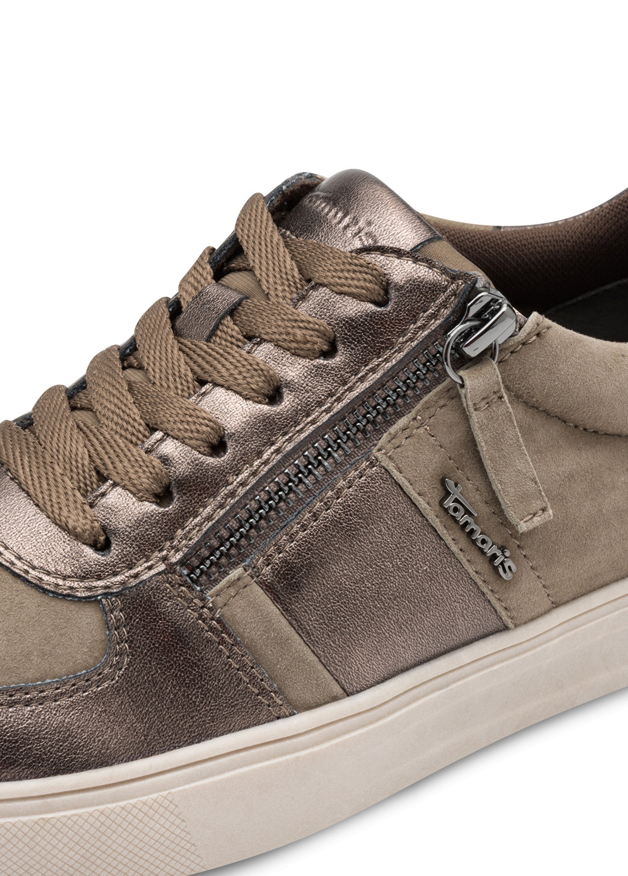 Baskets multimatières semelle épaisse et zip Femme Marron TAM88370344 DE1