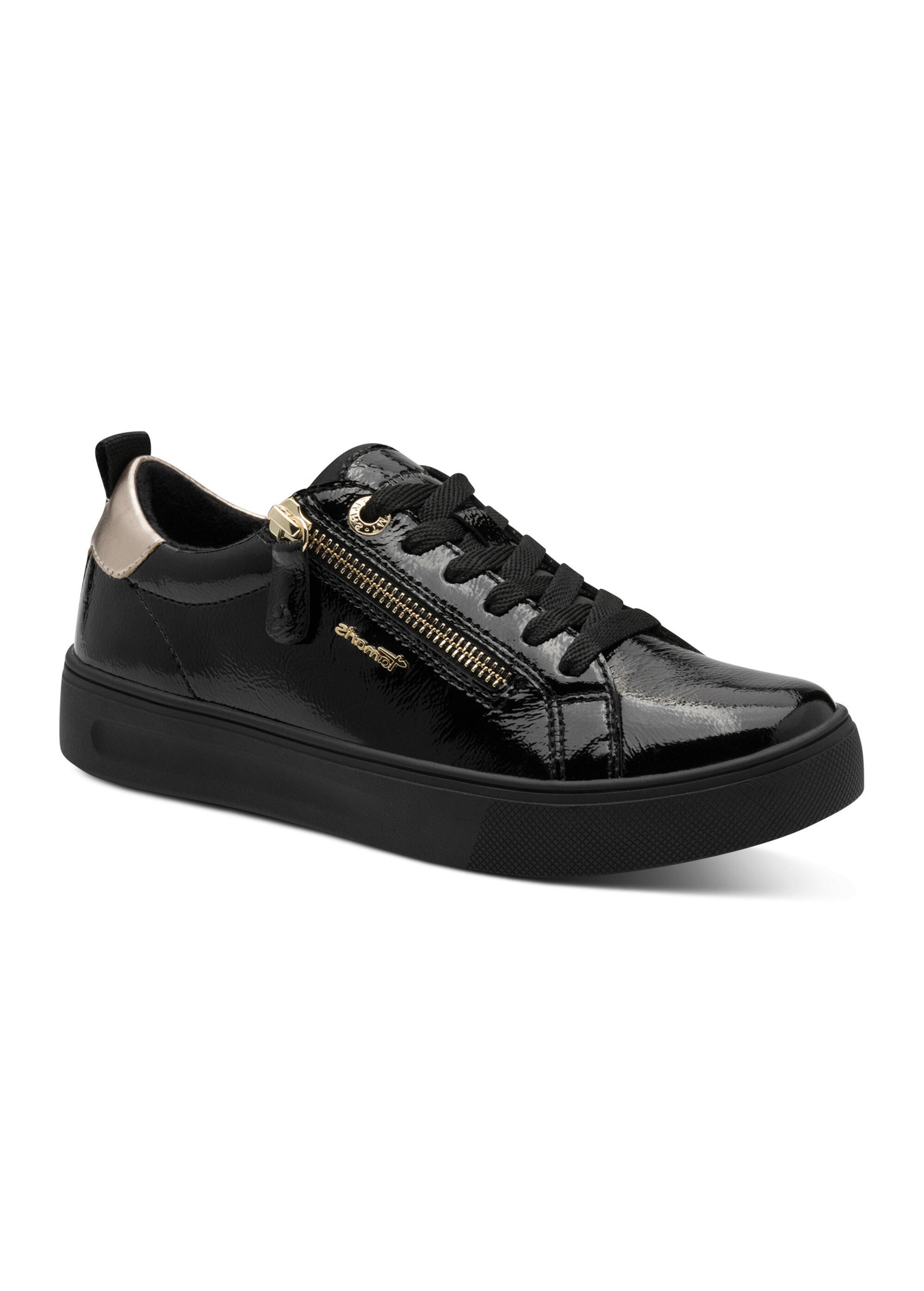 Baskets semelle épaisse avec zip et lacets Femme Noir TAM88370742 FA1