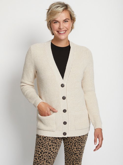 Gilet boutonné en maille perlée scintillante Femme BEIGE PLANEYA FA1