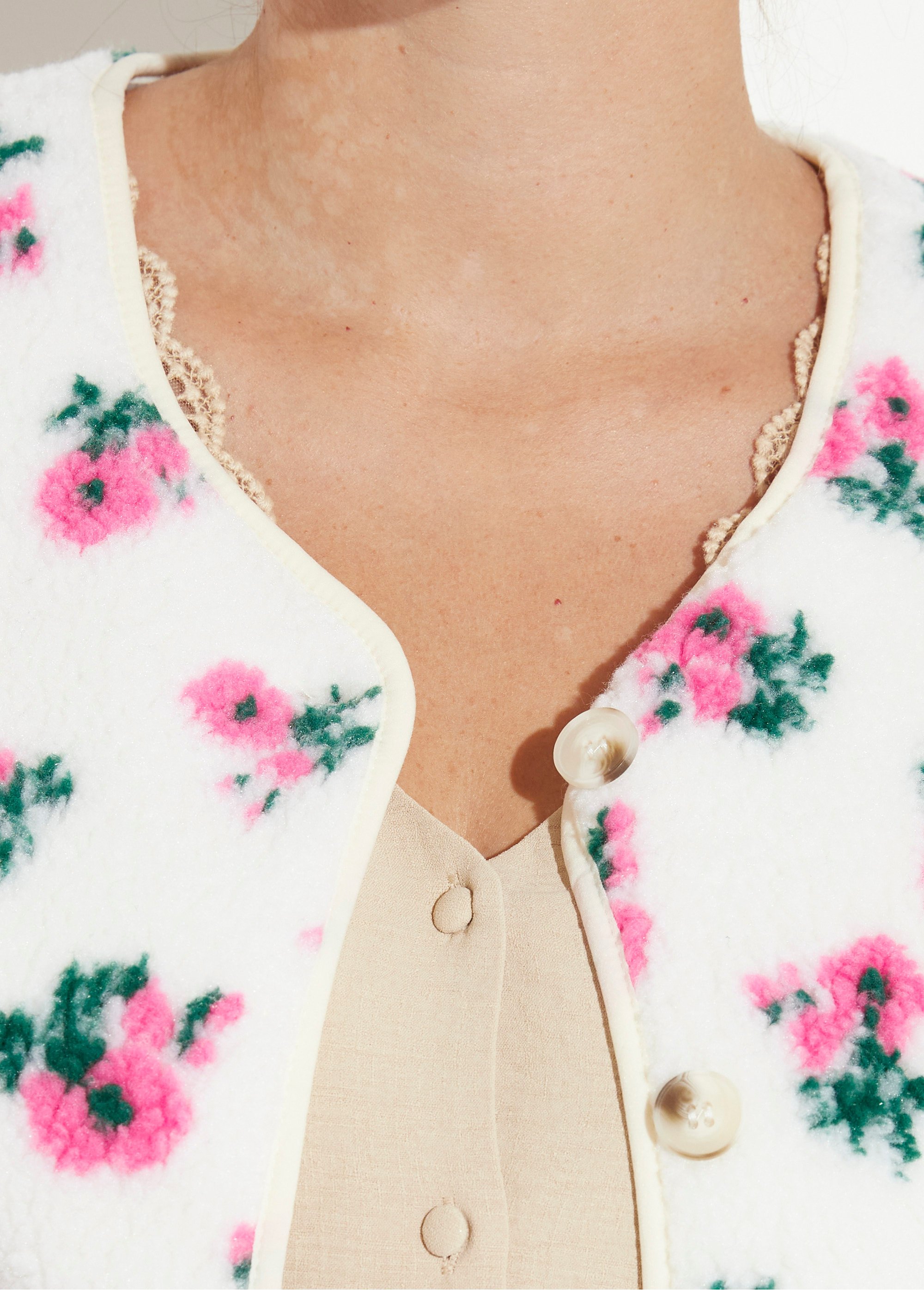 Gilet de berger sans manches, fleuri Femme Grande Taille ECRU ET ROSE MAE-M795-5-2059 DE1
