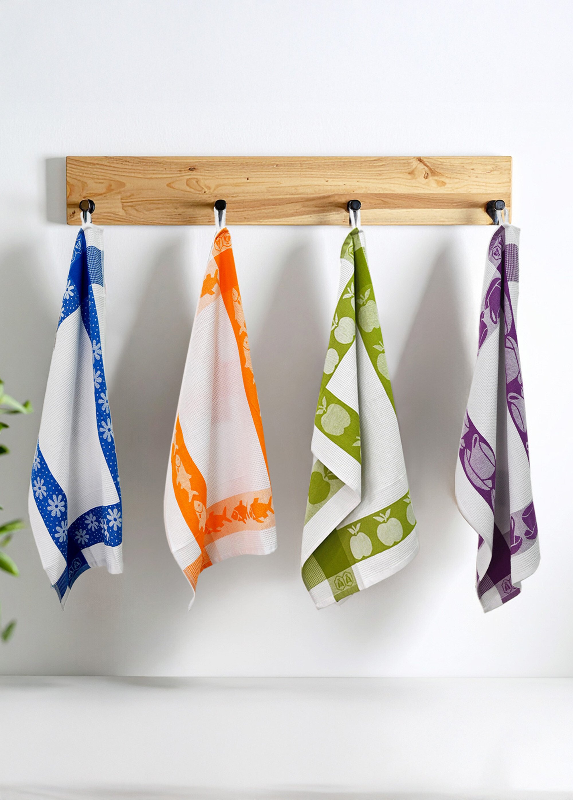 Lot de 3 torchons jacquard assortis, Carré 1O Orange 9270165 SI1