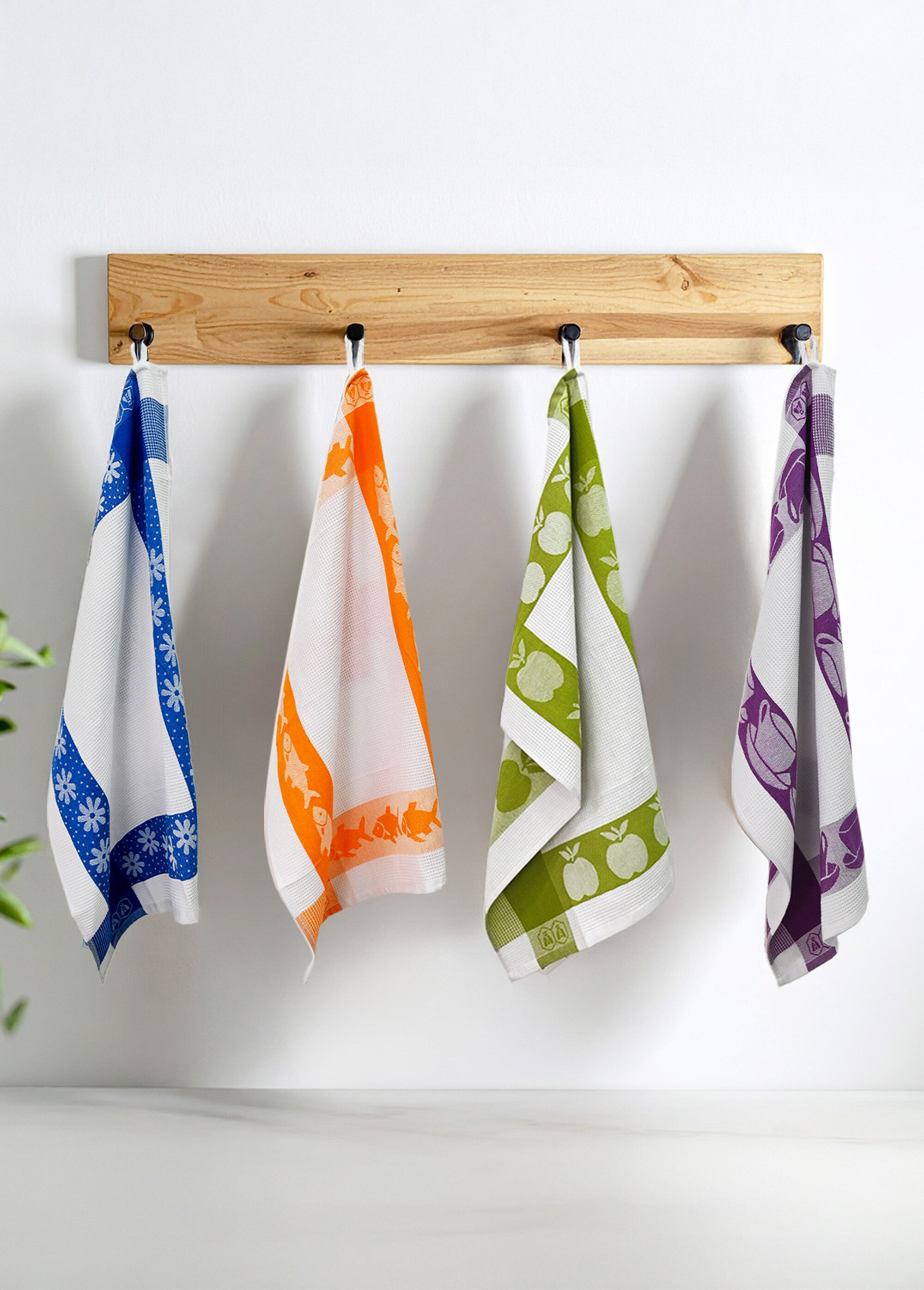 Lot de 3 torchons jacquard assortis, Carré 4B Bleu 9270180 SI1