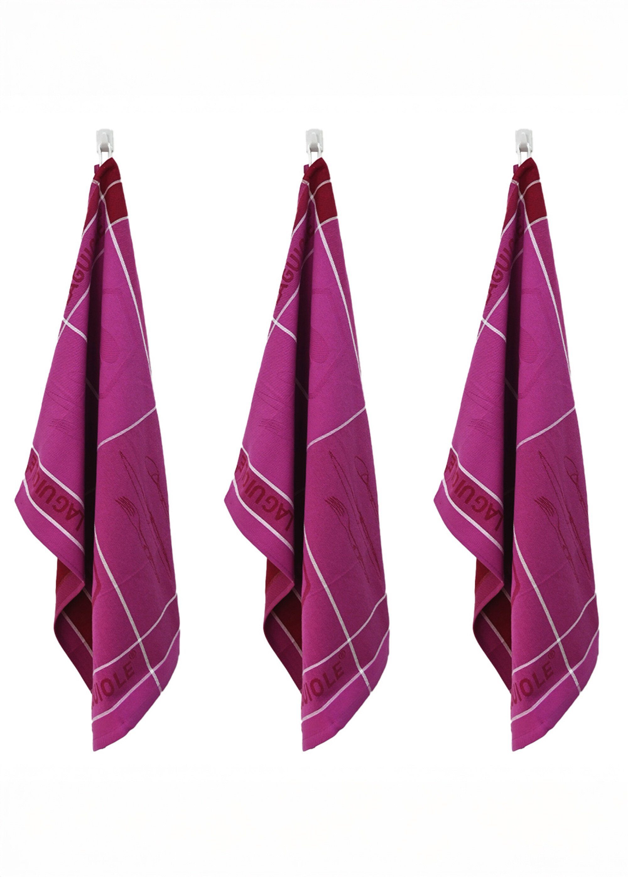Lot de 3 torchons jacquard assortis, Tartans 2M Violet 9270155 FA1
