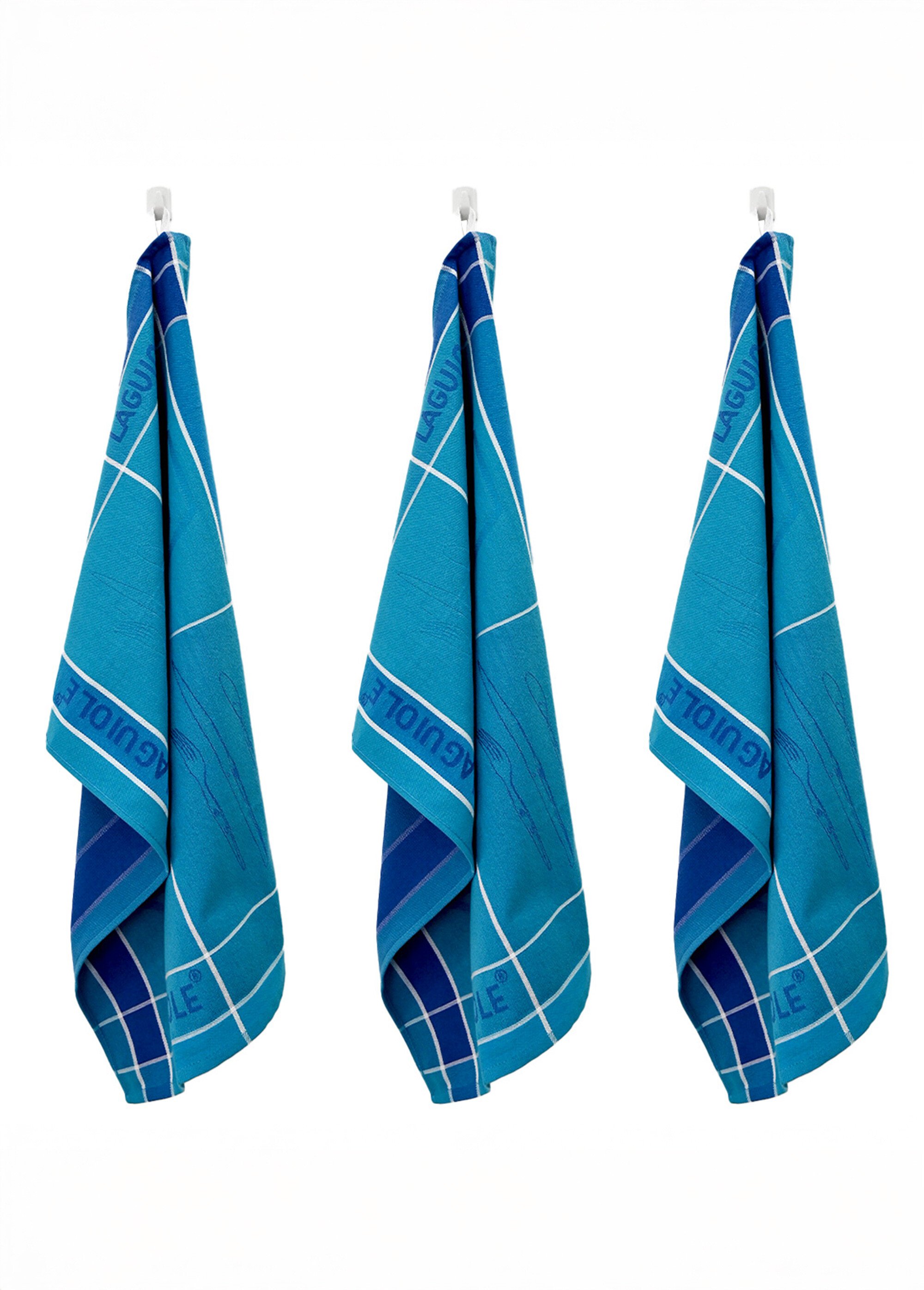 Lot de 3 torchons jacquard assortis, Tartans 3B Bleu 9270160 FA1