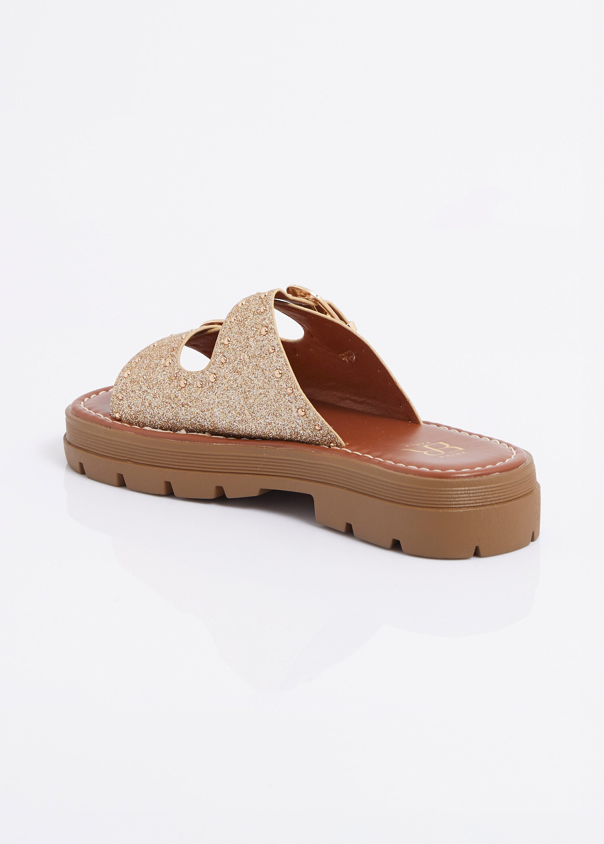 Mules brides cloutées, semelle crantée