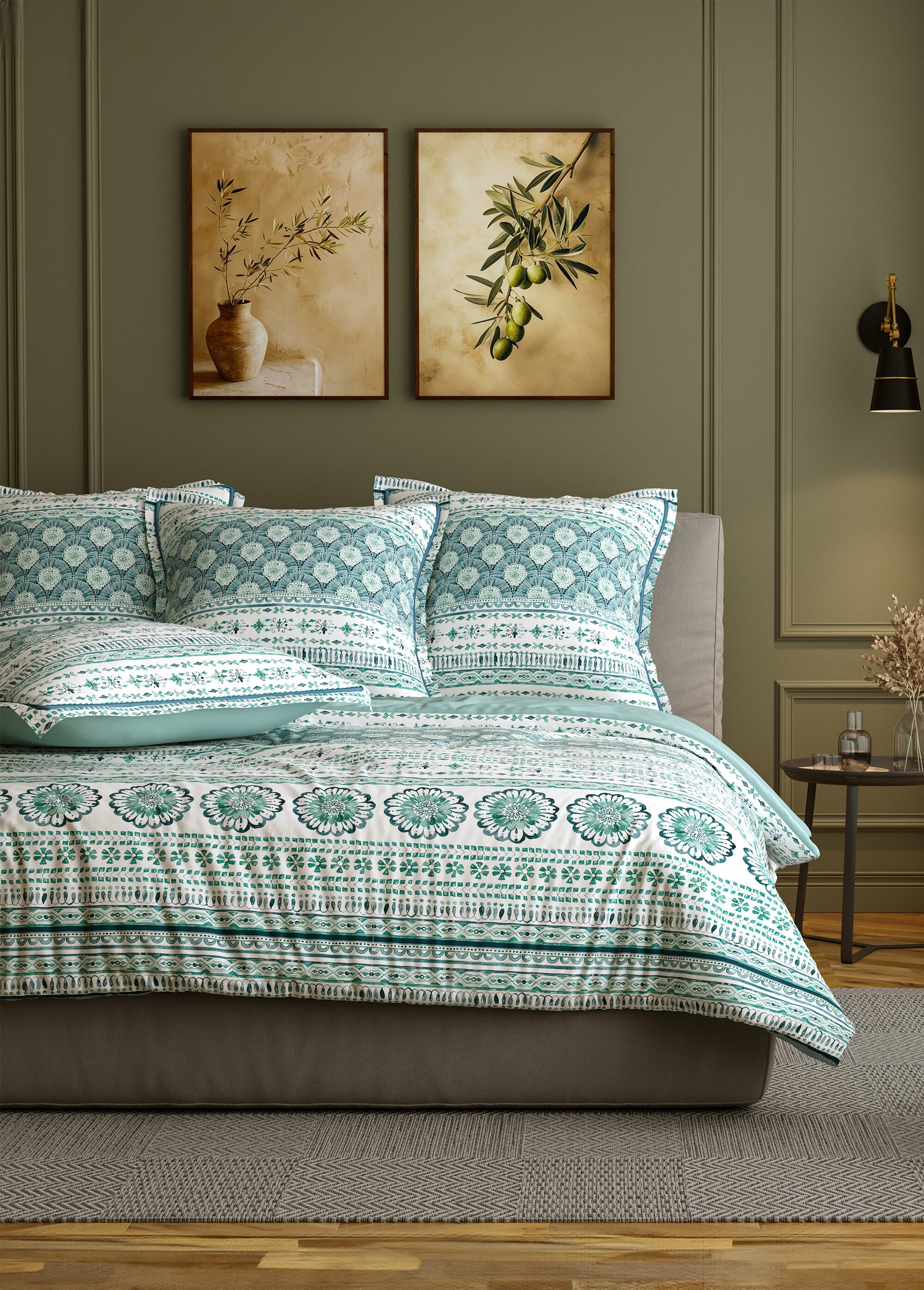 Parure de lit 4 pièces avec drap plat, éventails