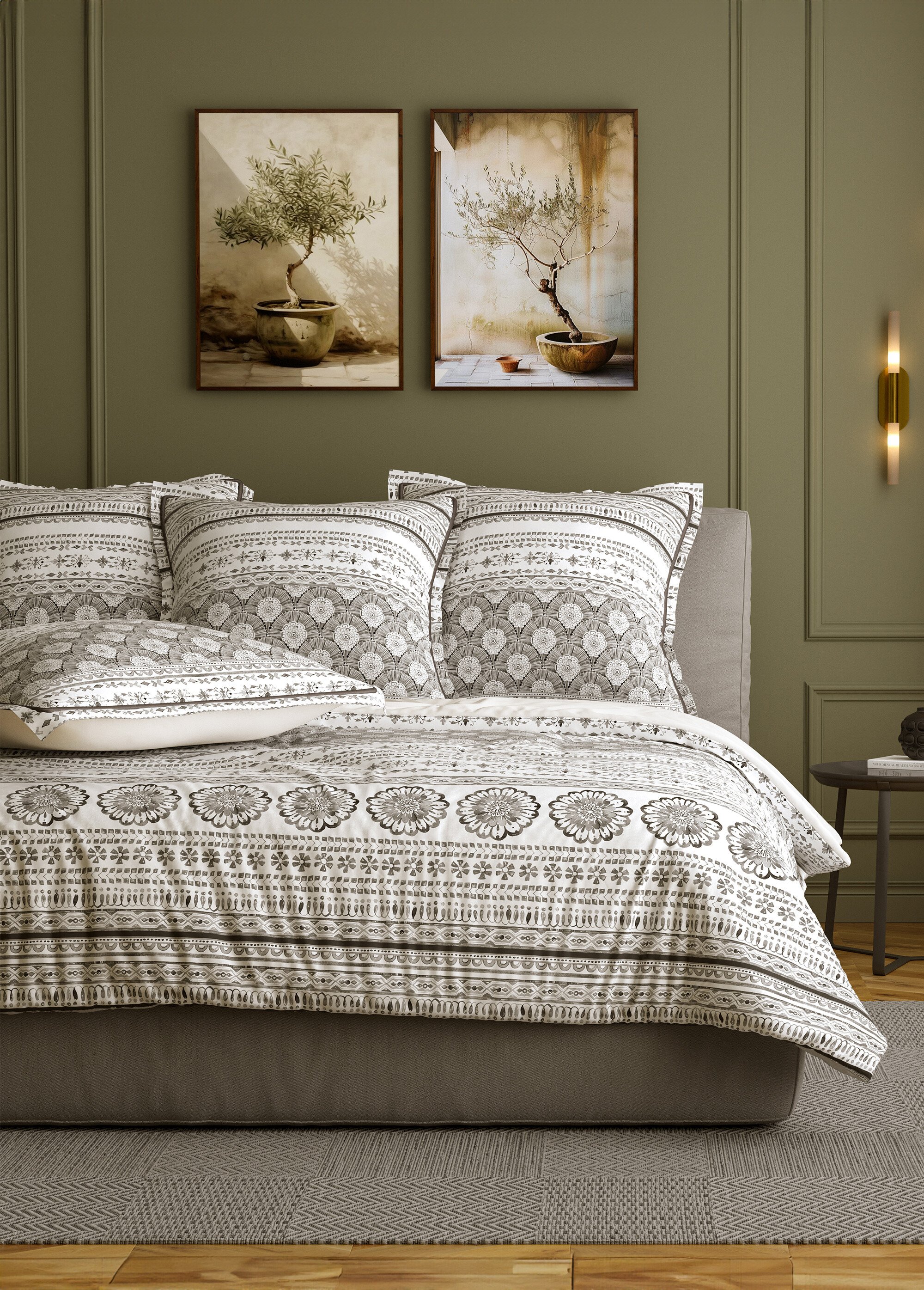 Parure de lit 4 pièces avec drap plat, éventails