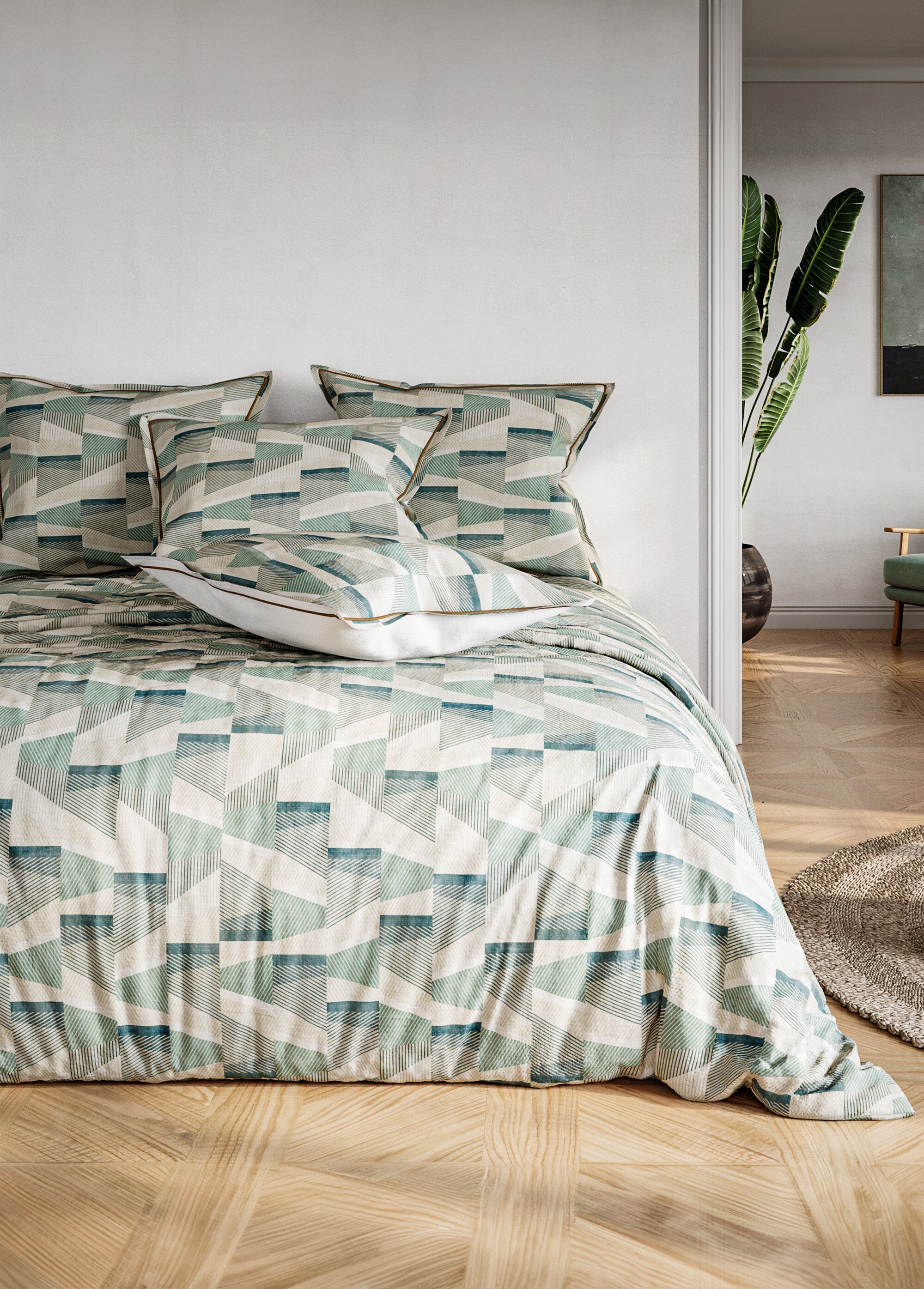 Parure de lit 4 pièces avec drap plat, quadri