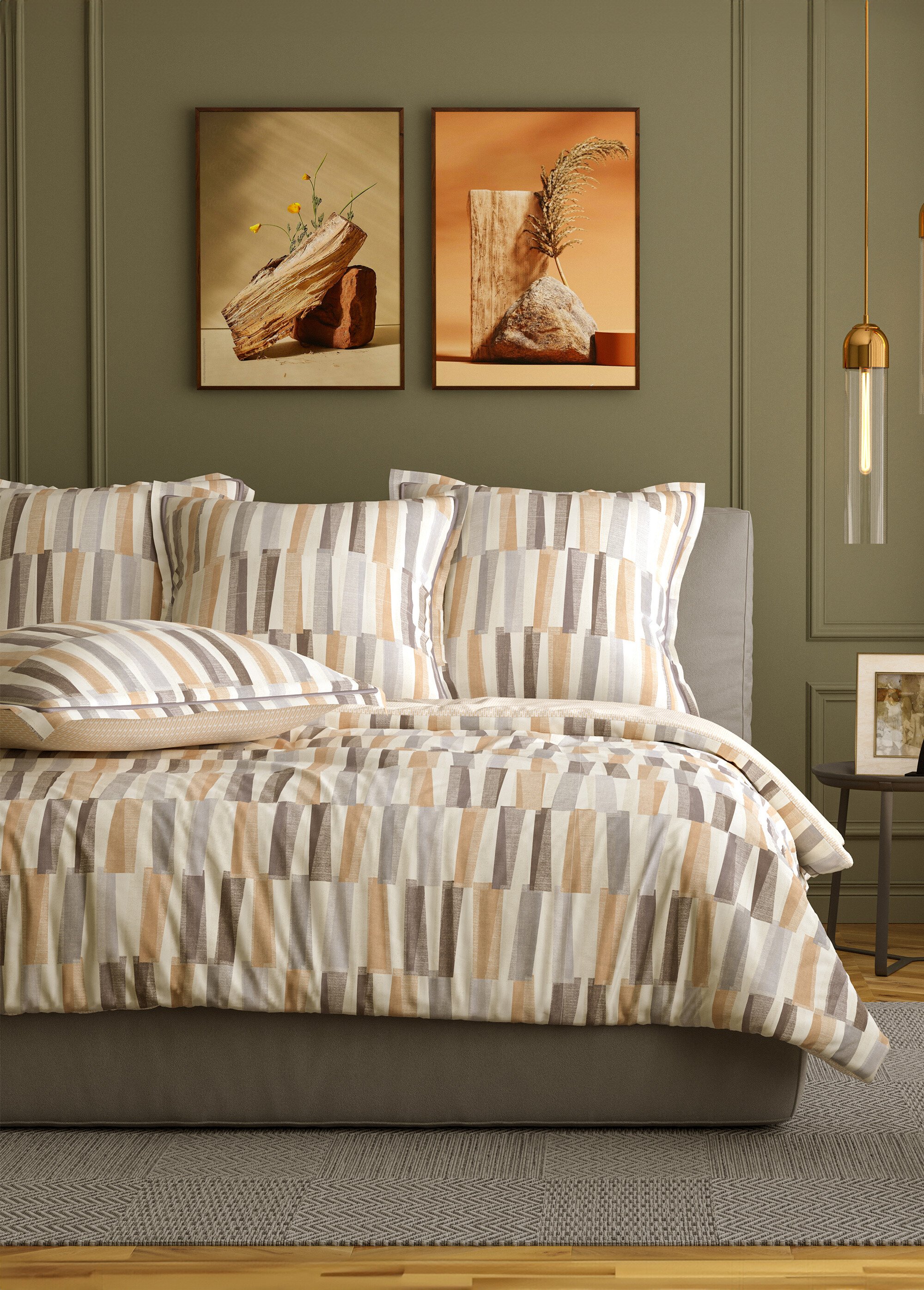 Parure de lit 4 pièces avec drap plat, rayures