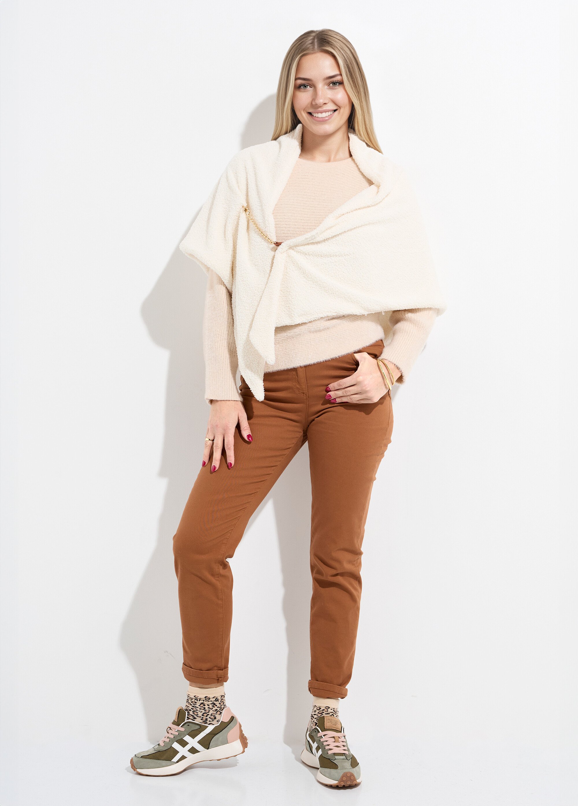 Poncho toucher laineux chainette métal Femme Beige TOPJC23204 SF1