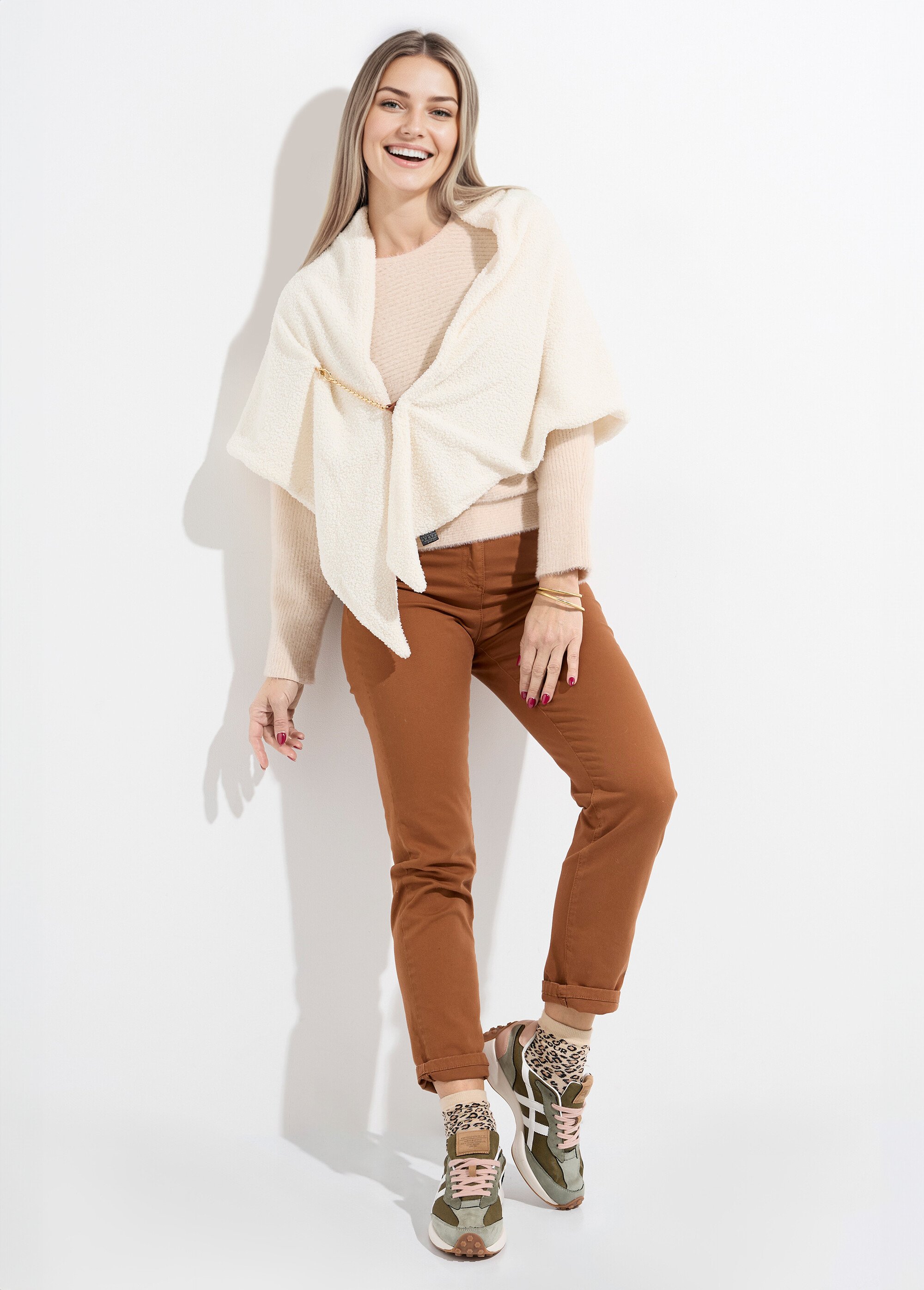 Poncho toucher laineux chainette métal Femme Beige TOPJC23204 SI1