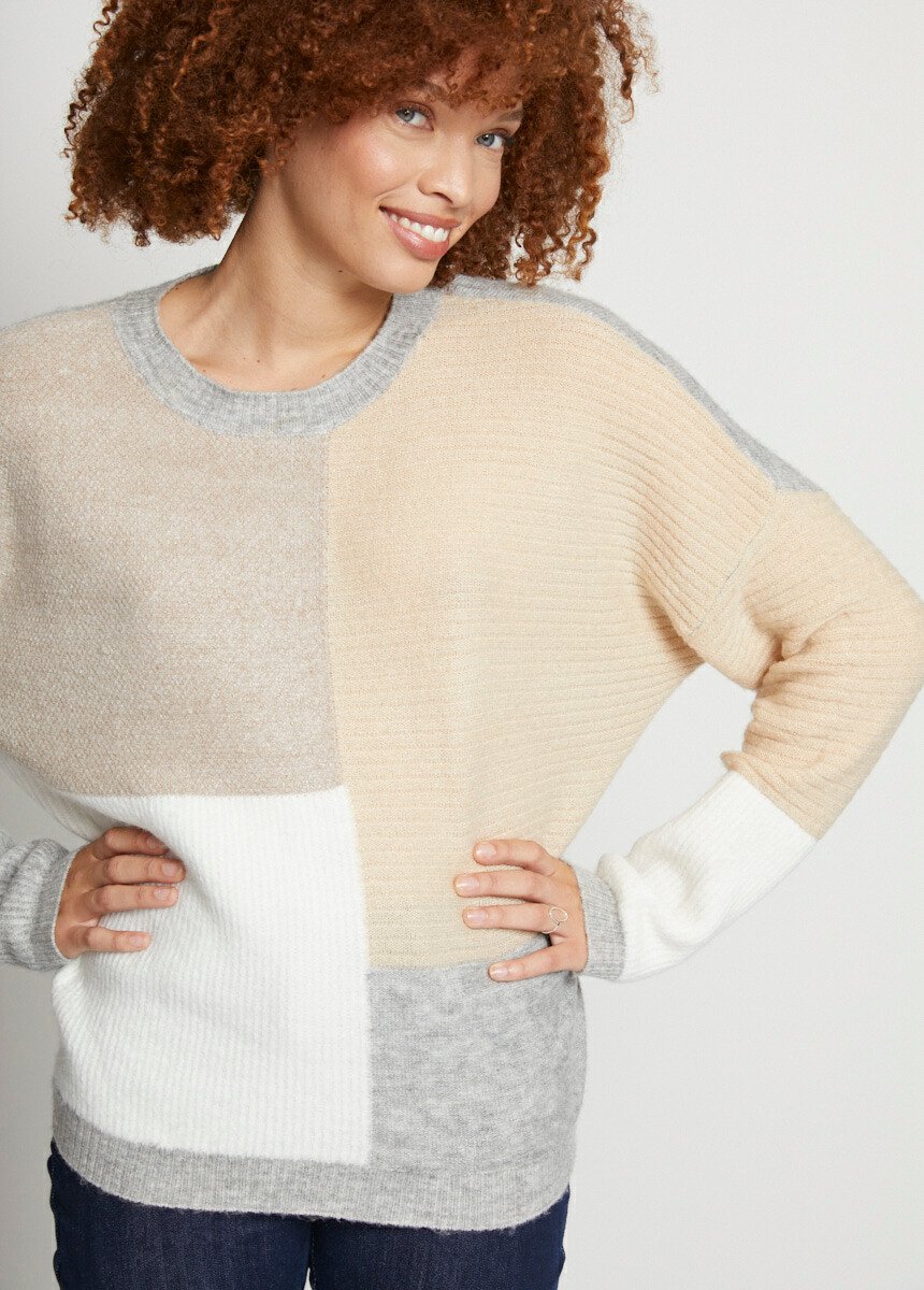 Pull patchwork col rond