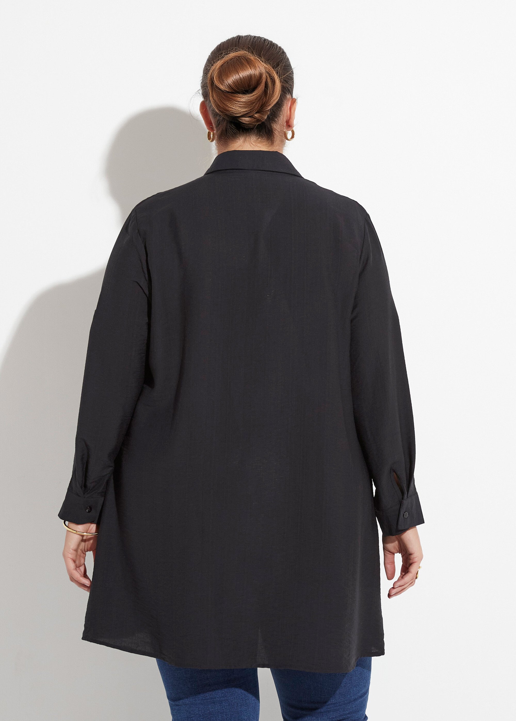 Robe chemisier courte avec broderies Femme Grande Taille Noir CHY-F536 DO1
