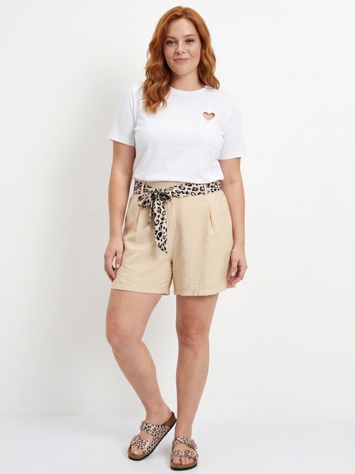 Short taille haute, ceinture fantaisie Femme Grande Taille Beige MA-M201-1539 SI1