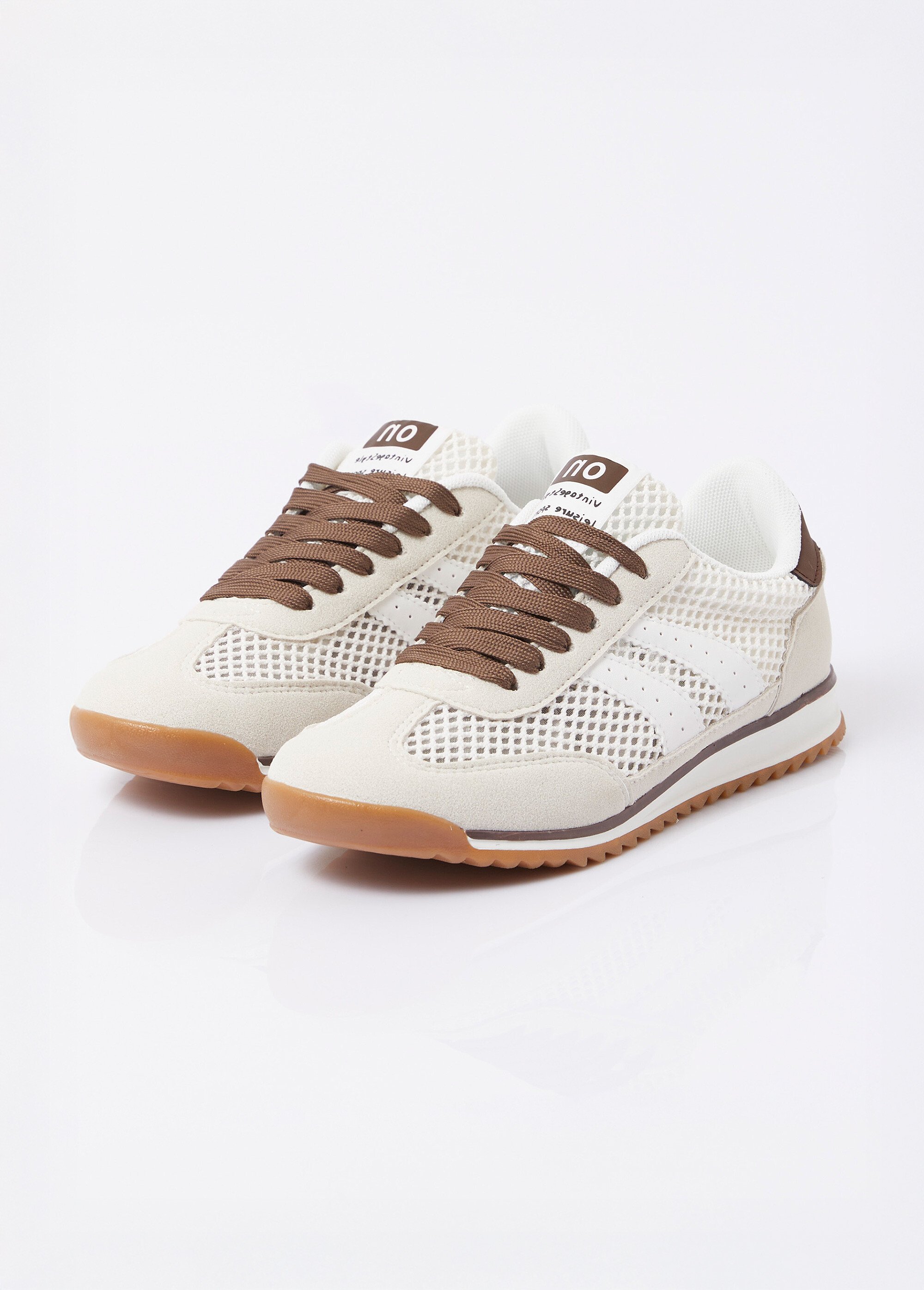 Sneakers multimatières allure vintage Femme Beige ERY9190 DE1