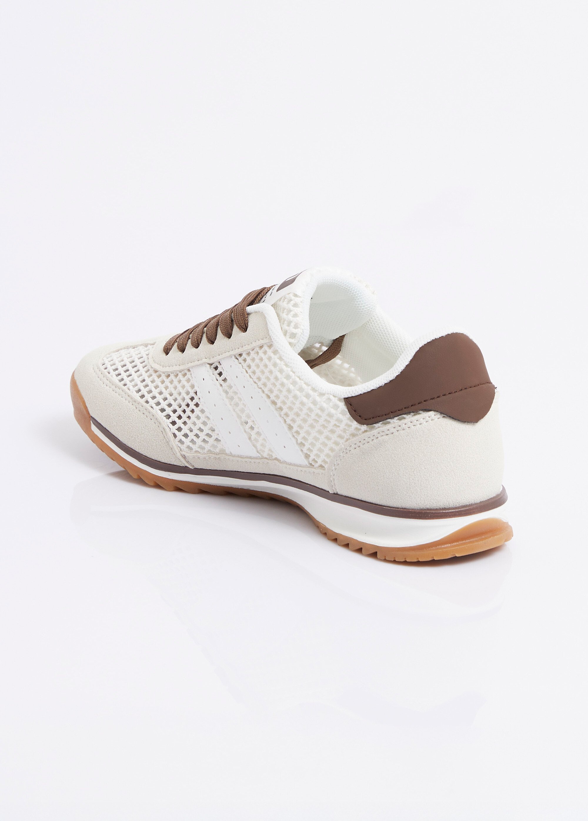 Sneakers multimatières allure vintage Femme Beige ERY9190 DO1