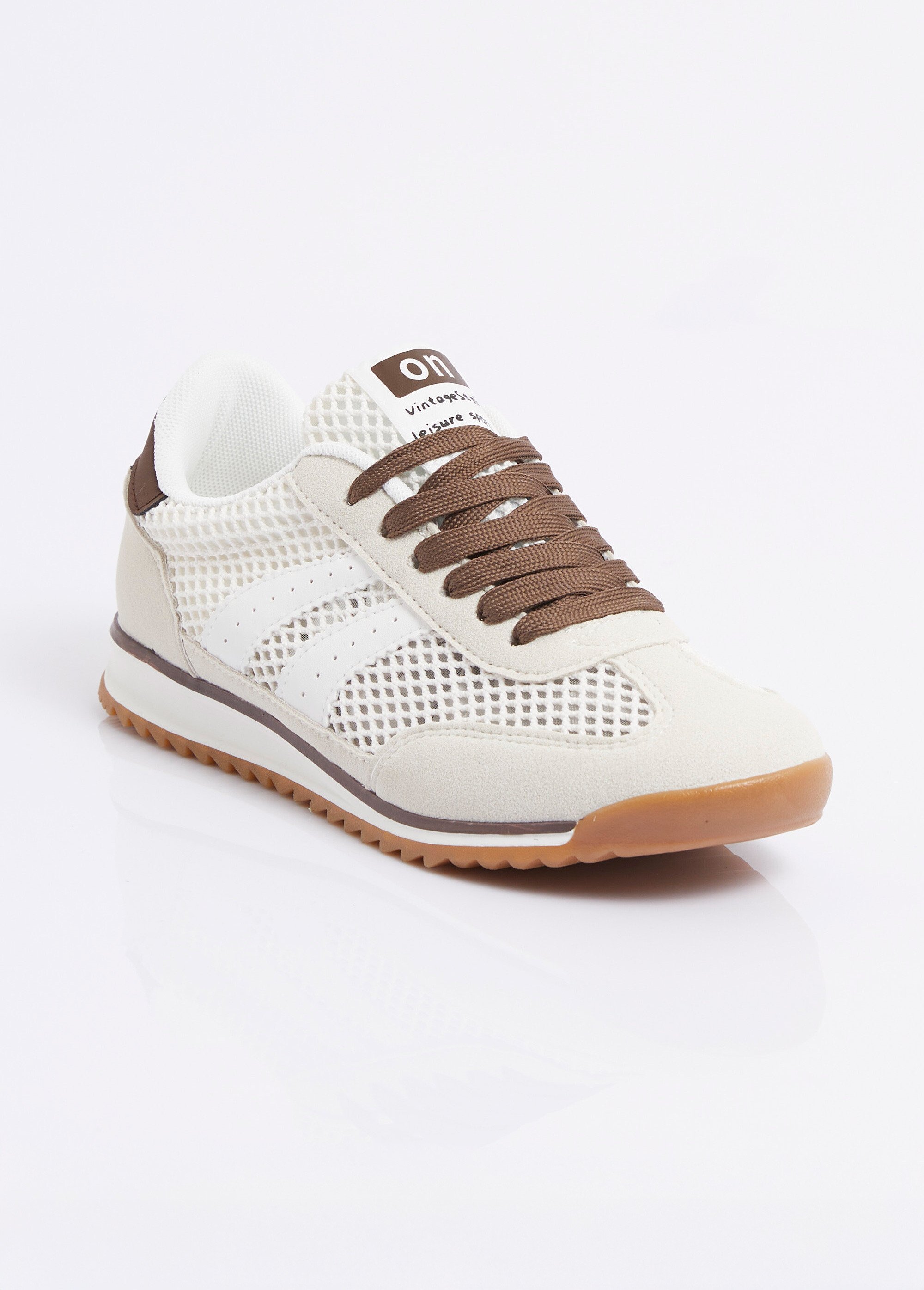 Sneakers multimatières allure vintage Femme Beige ERY9190 FA1