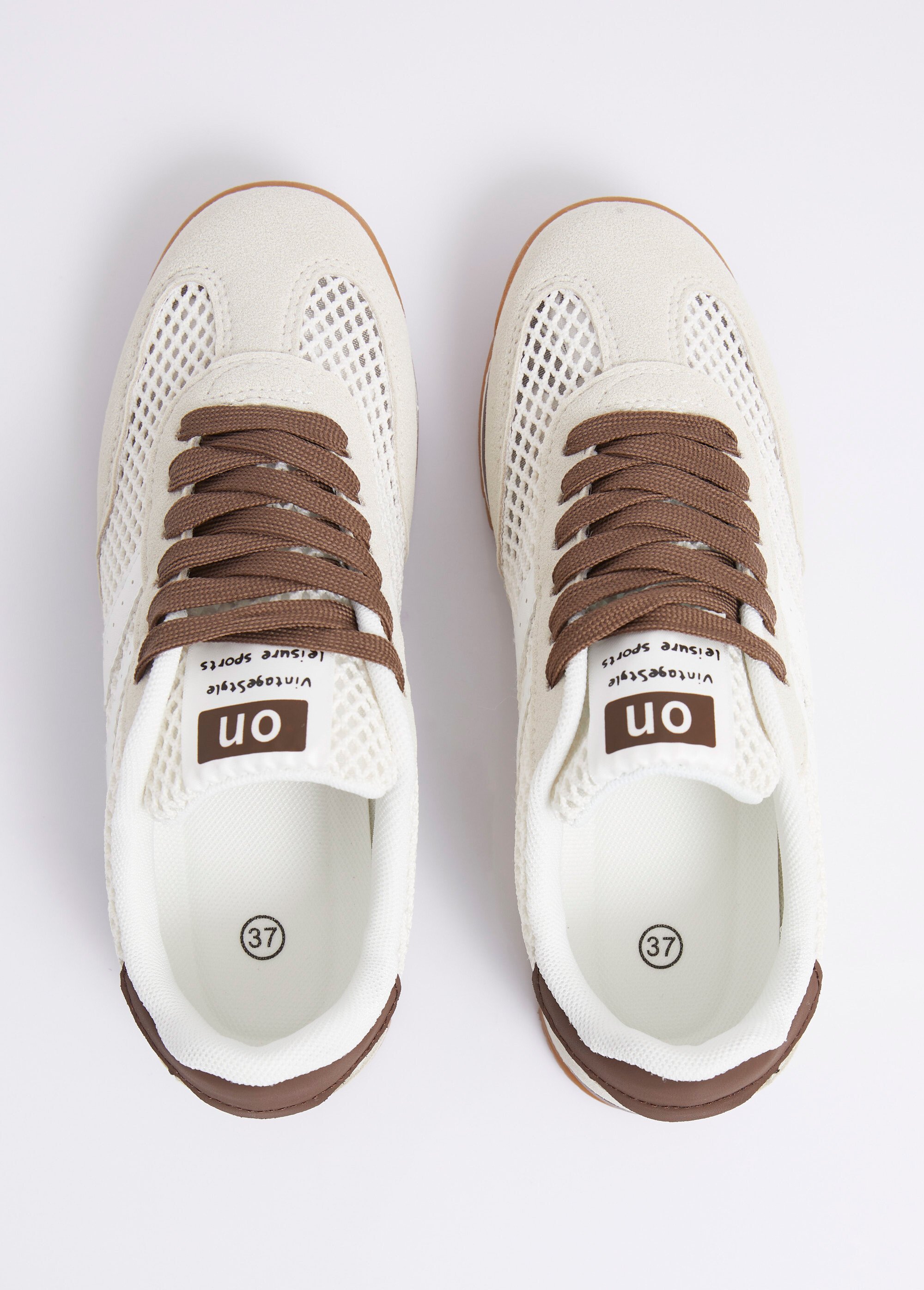 Sneakers multimatières allure vintage Femme Beige ERY9190 OV1