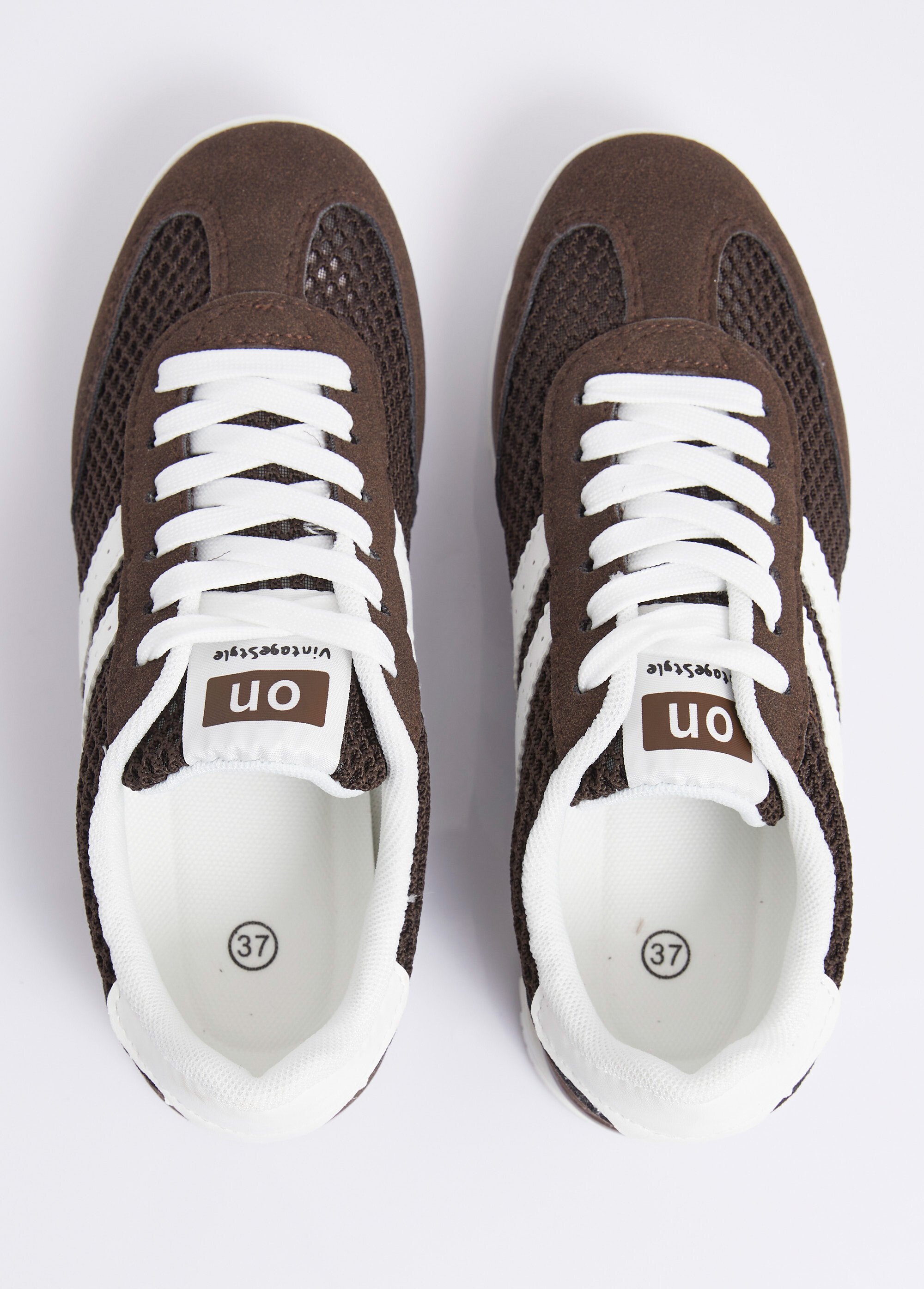 Sneakers multimatières allure vintage Femme Marron ERY9190 OV1