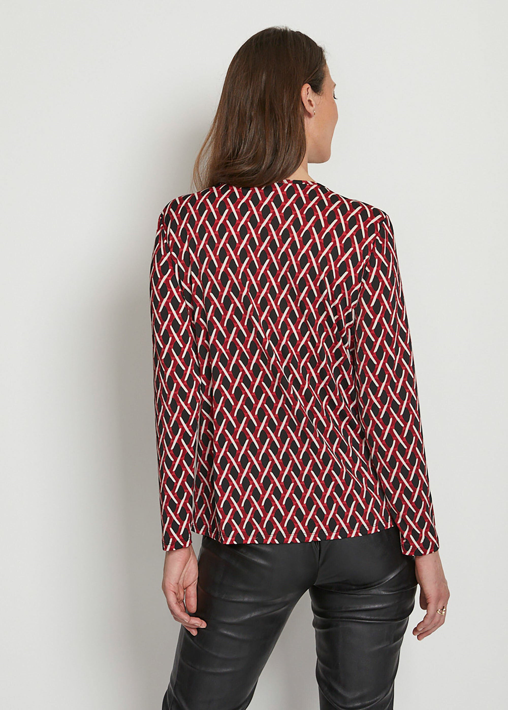Top Manches Longues PAUSE CAFE – Taille 44 Noir Imprimé Géométrique | En Viscose Stretch | Occasion En Très Bon état