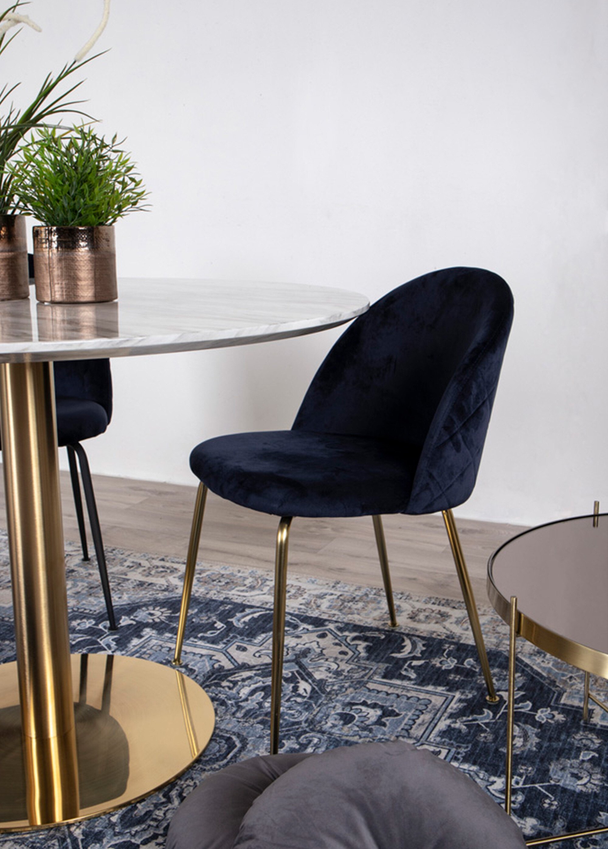 Chaise en velours pieds aspect laiton 2B BLEU HN-1001251 SI1