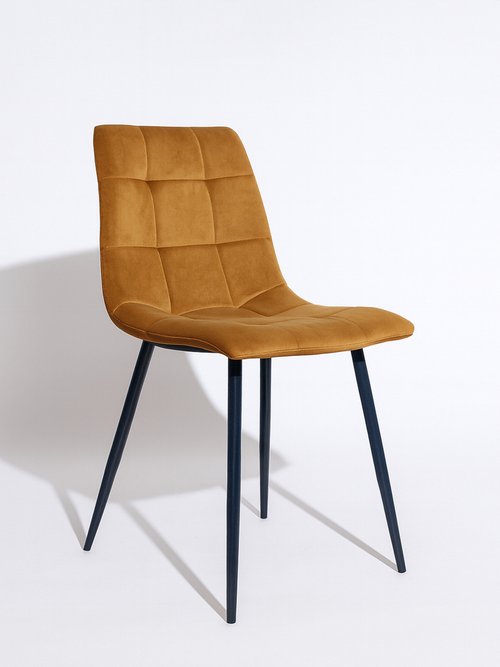 Chaise velours avec assise matelassée 1J JAUNE MOUTARDE HN-1001193 FA1